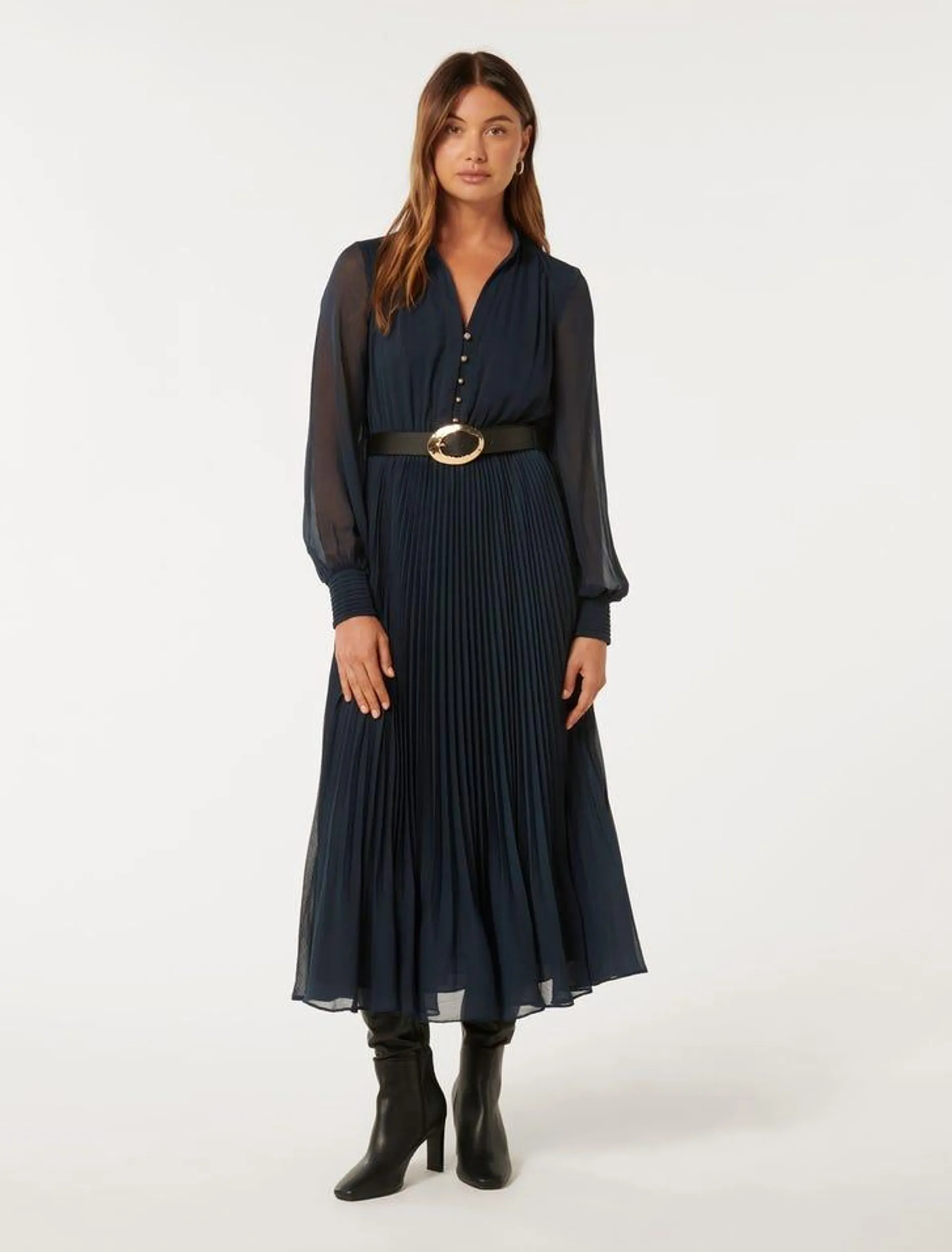 Misha Pleated Midi Dress