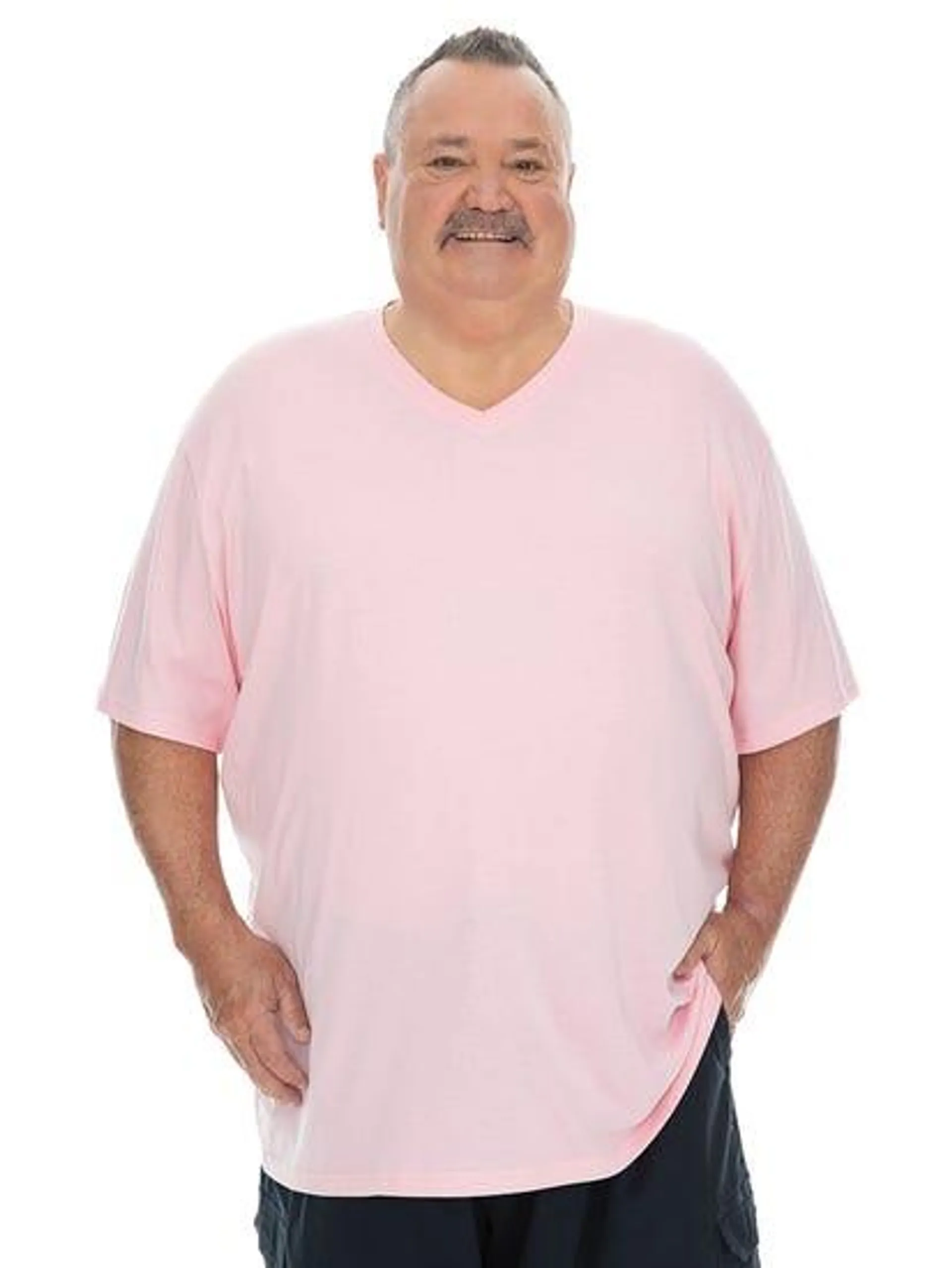 Big Mens V Neck T-Shirt Pink