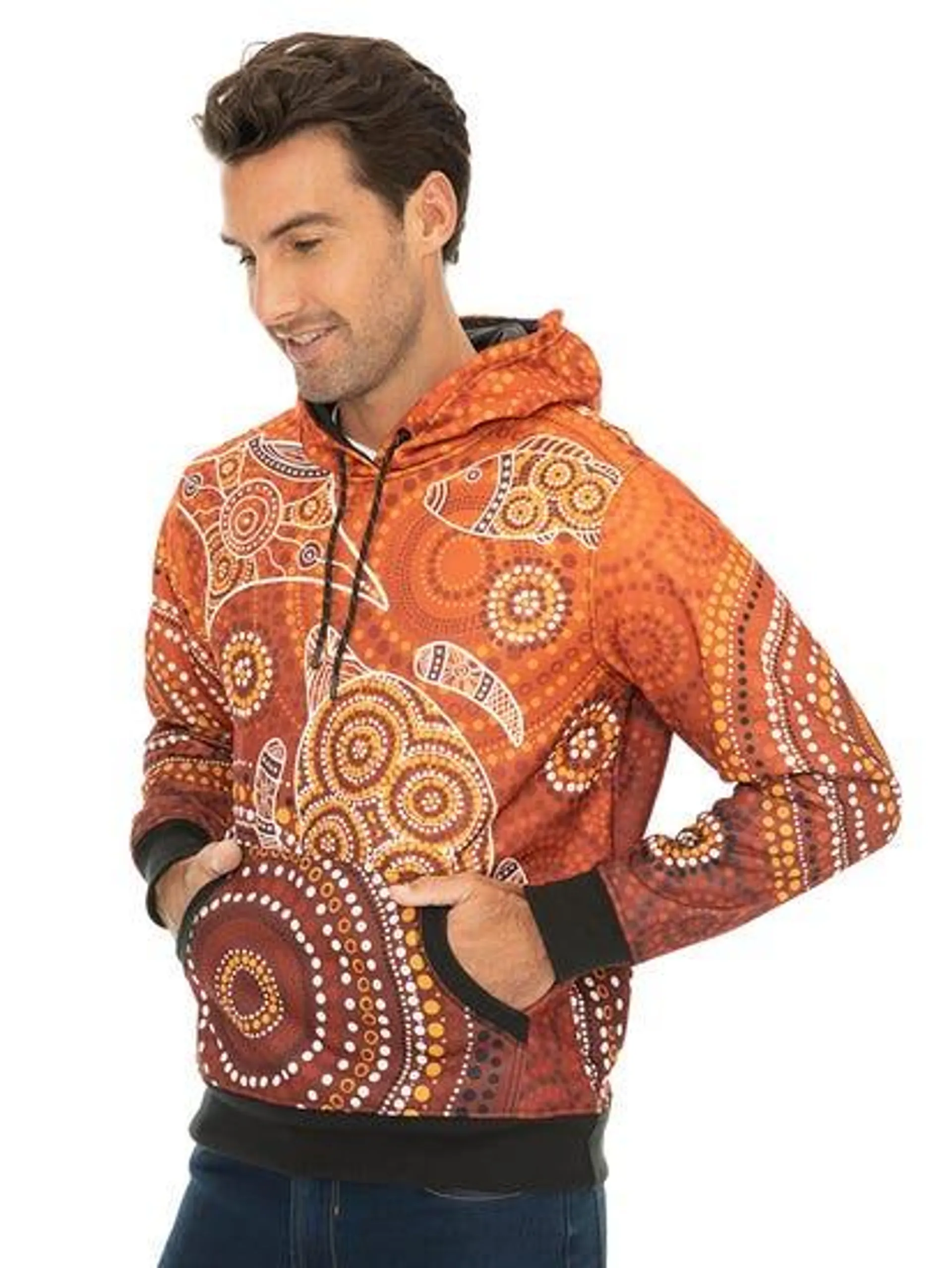 Gwiyaala Aboriginal Art Hoodie Orange