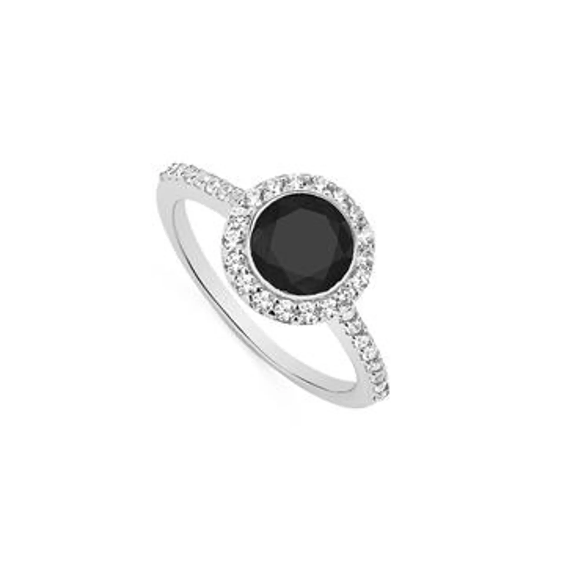 Silver Round Black CZ Cluster Ring