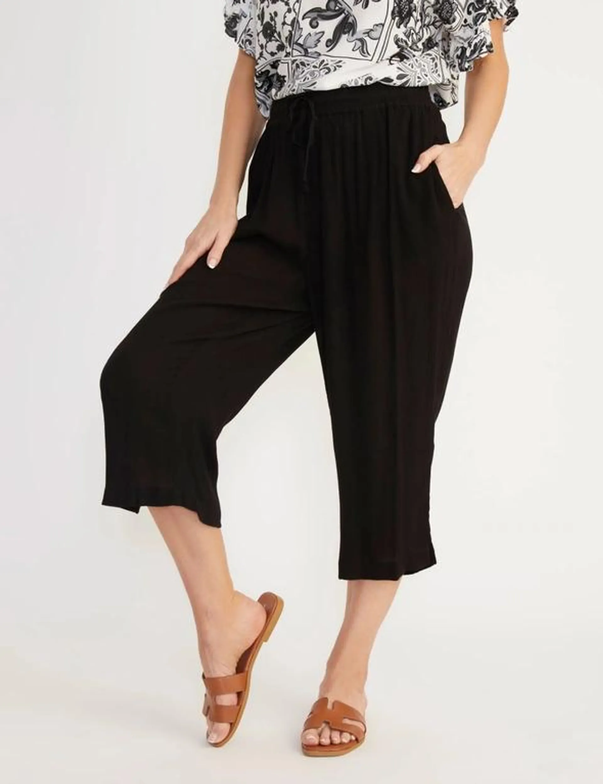 Millers Crop Length Wide Leg Crinkle Rayon Drawcord Pant