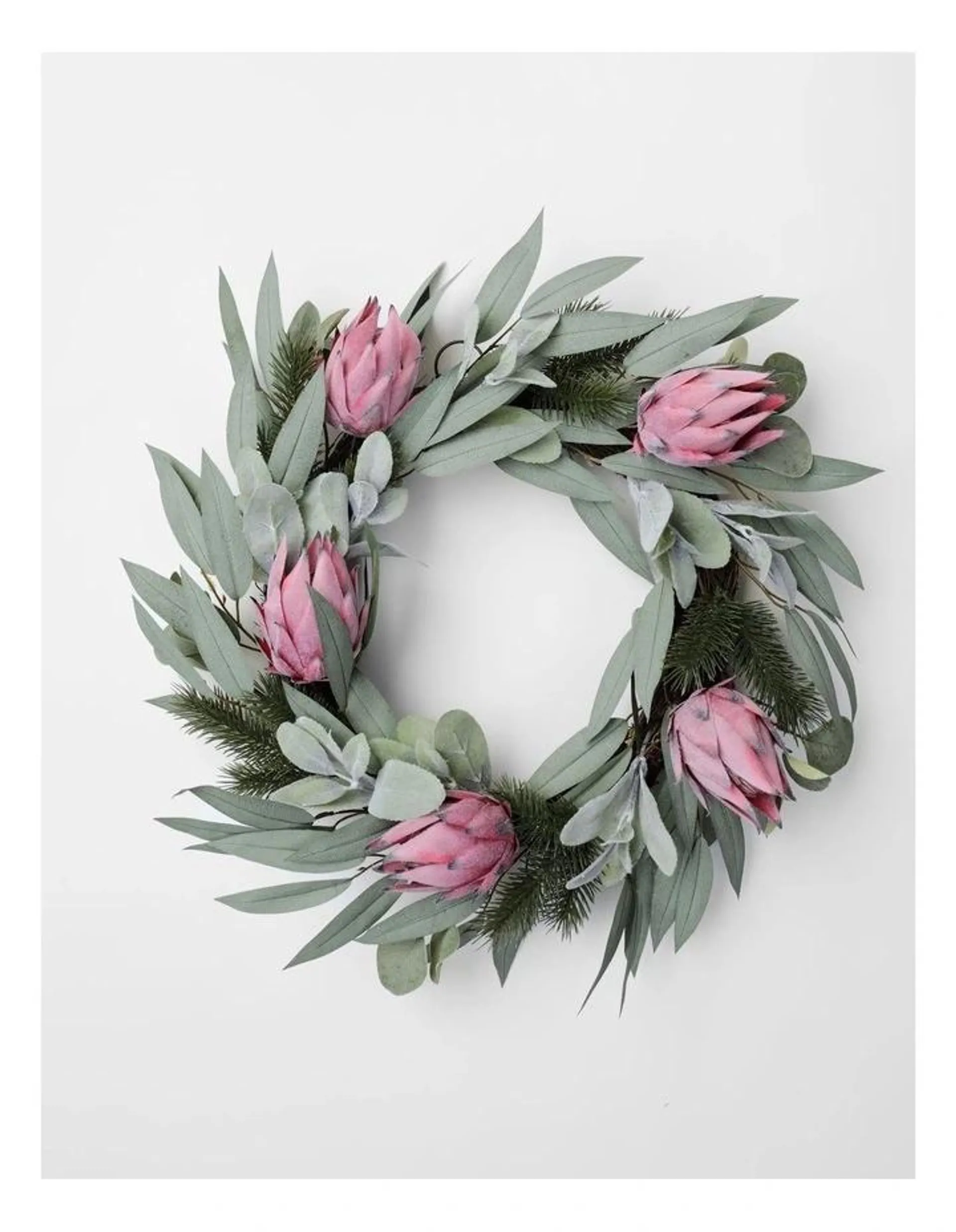 Eucalyptus Faux Protea Wreath 50cm in Multi