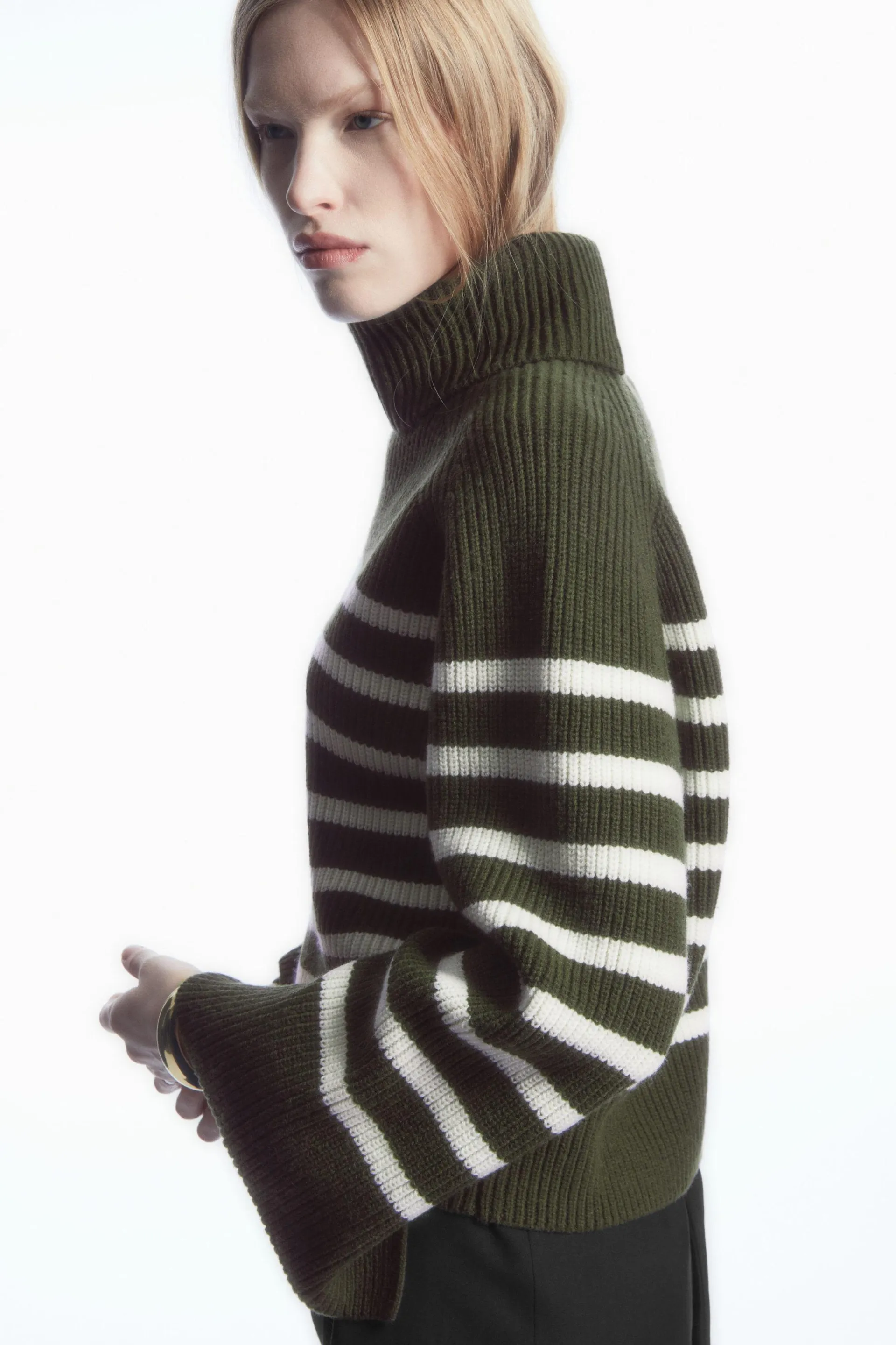 STRIPED WOOL ROLL-NECK JUMPER