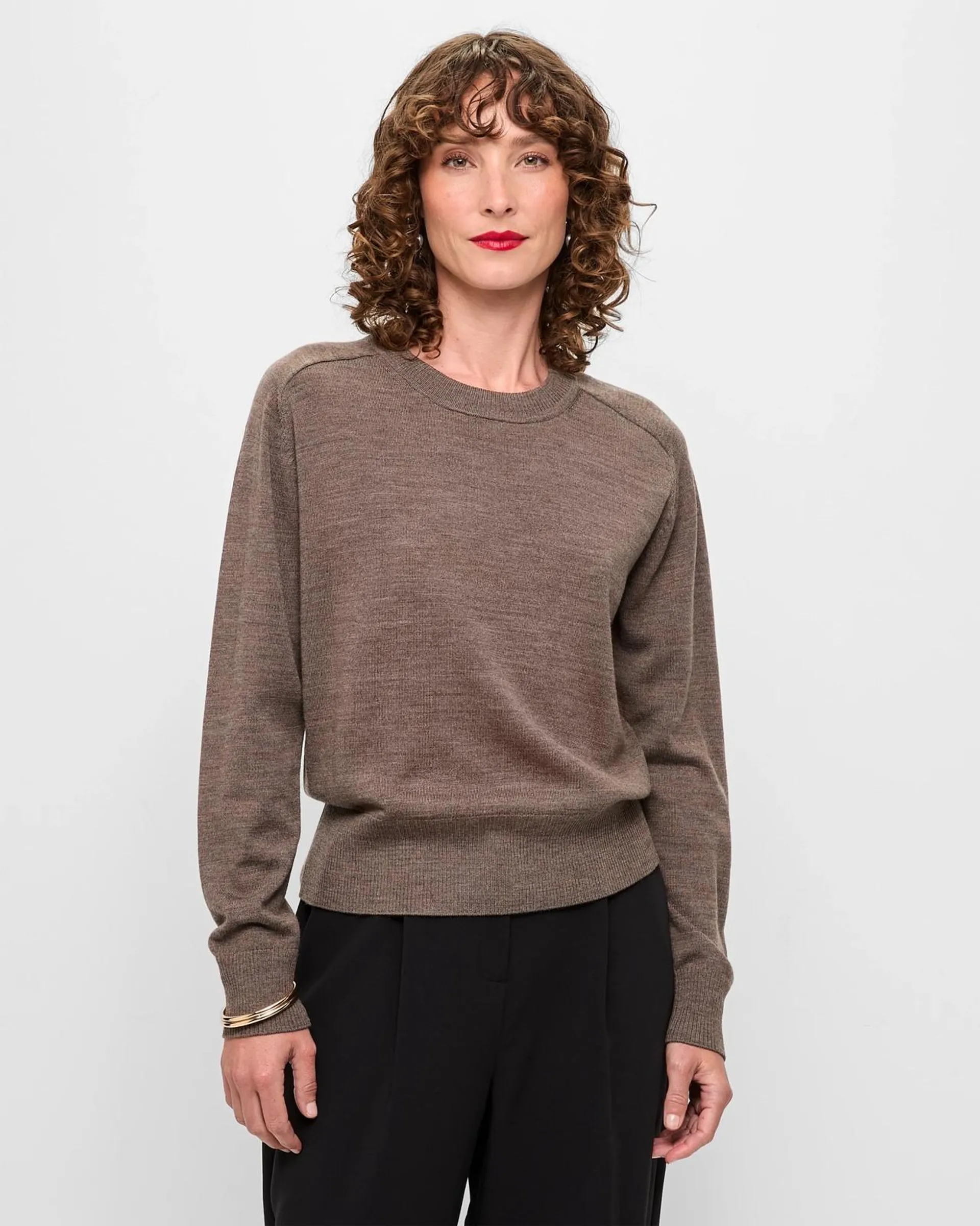 Merino Crew Neck Jumper - Preview - Brown Marle