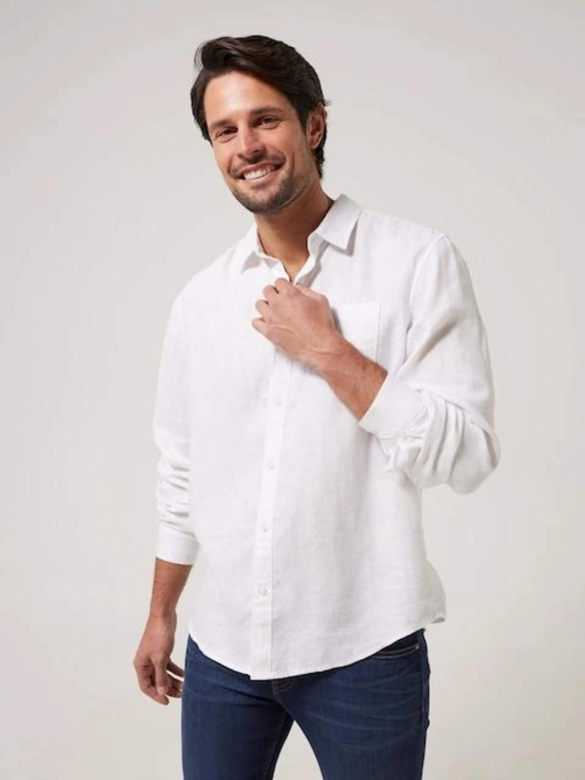 Just Jeans Long Sleeve Linen Plain Shirt