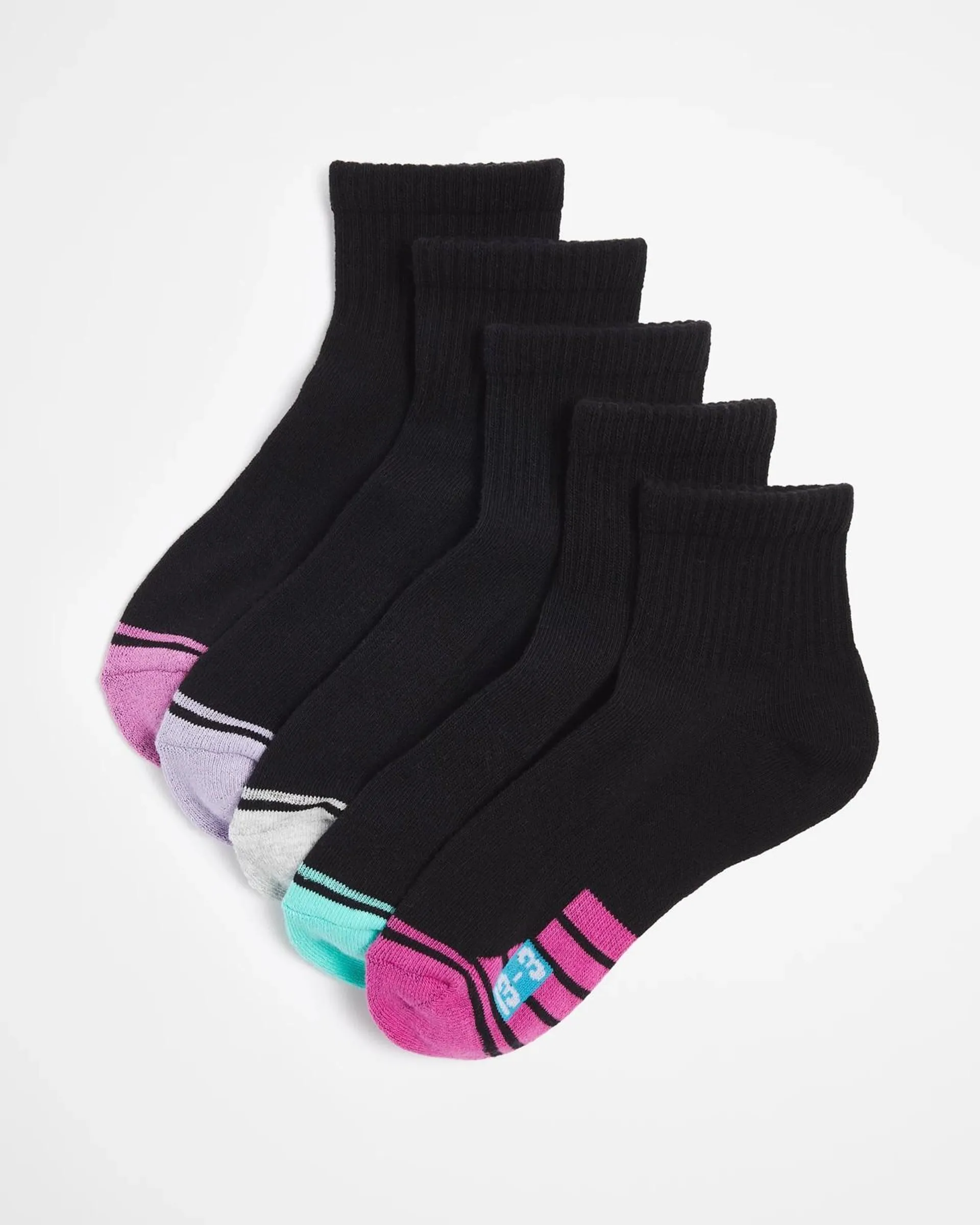 Underworks Girls Quarter Crew Cut 5 Pack Socks