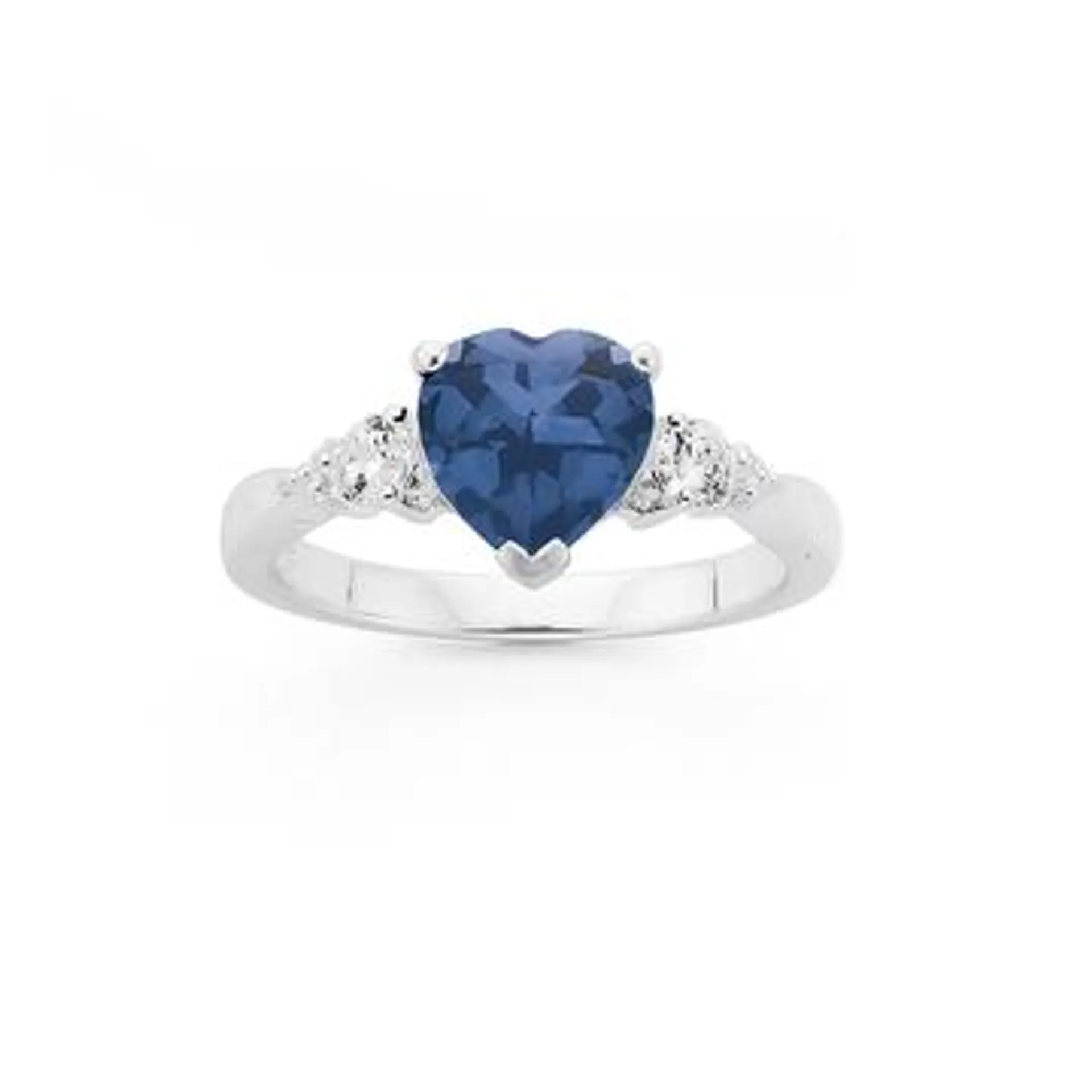 Silver Created Sapphire & Cubic Zirconia Heart Ring