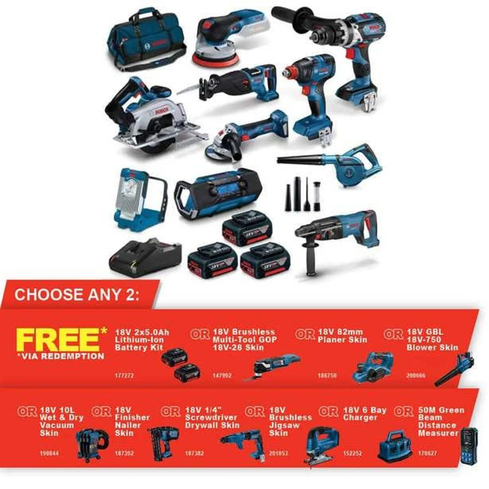 BOSCH 18V Brushless 10 Piece 3 x 5.0Ah Combo Kit 0615990N3B