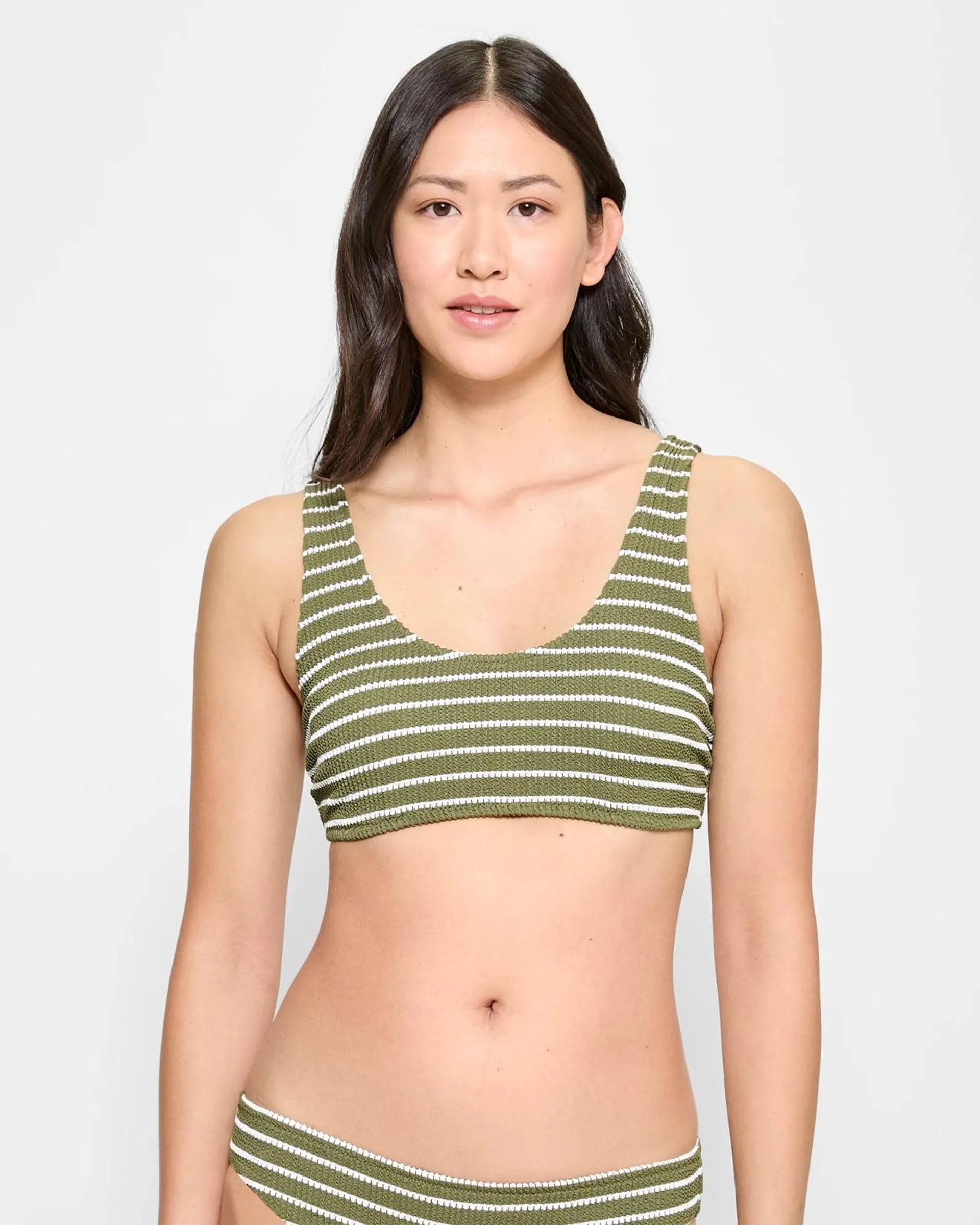 Crinkle Scoop Swim Bikini Top - Olive Stripe