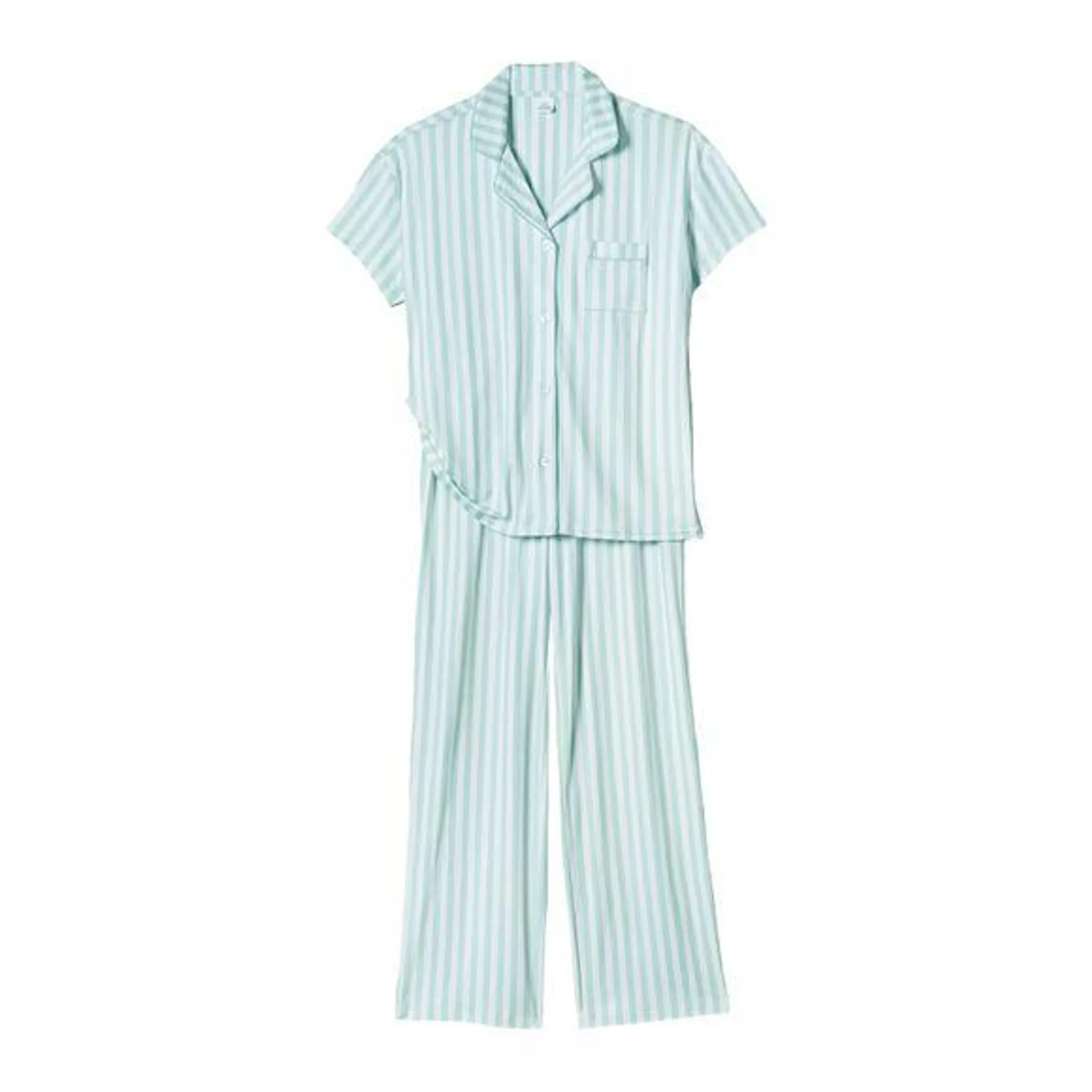 Striped Notched Collar PJ Set