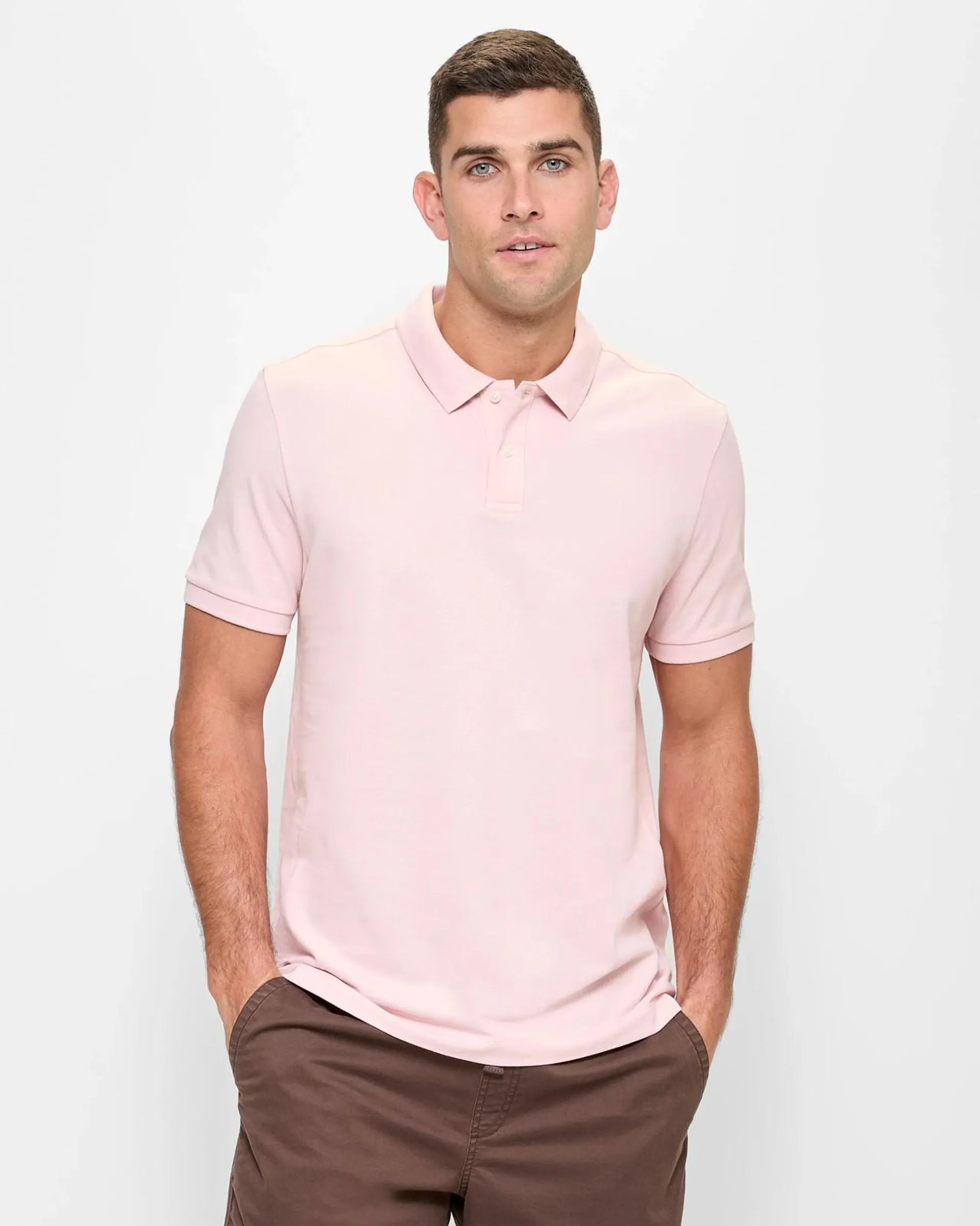 Australian Cotton Pique Polo Shirt - Pink