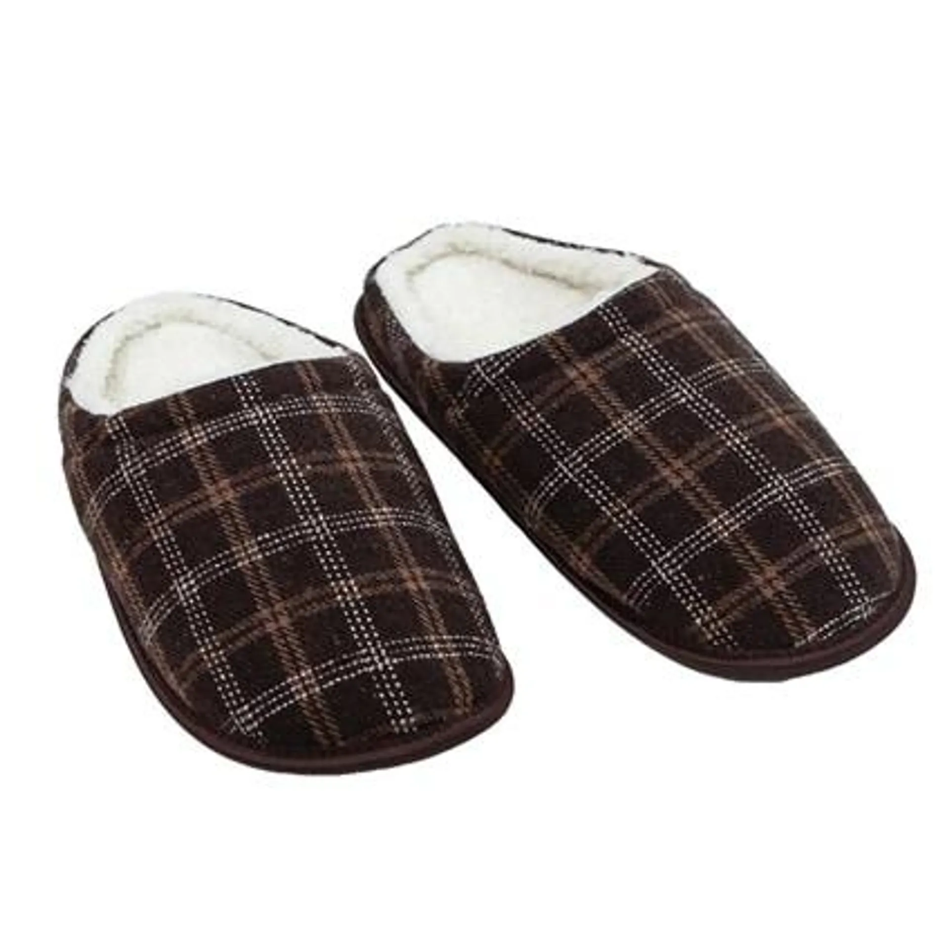 Mens Brown Check Slip Ons