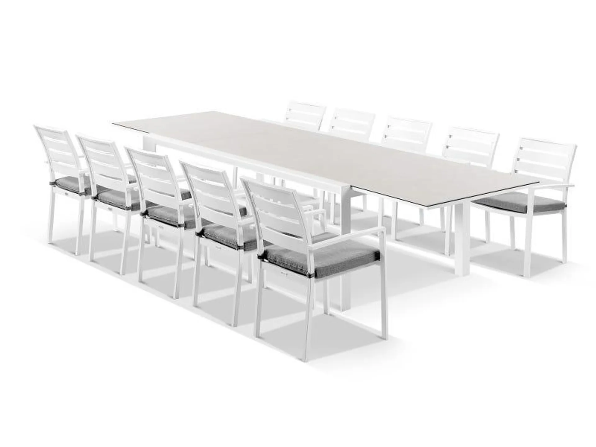 Adele Ceramic Extension Table with Twain Chairs 11pc Outdoor Dining Setting