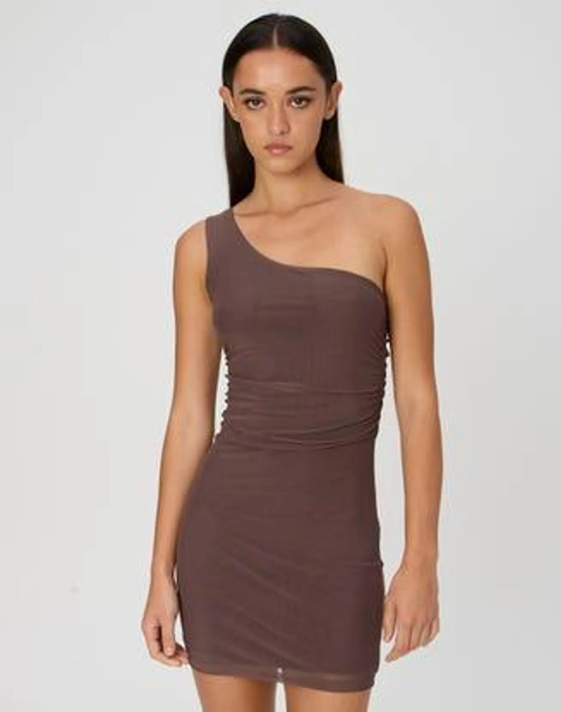 One Shoulder Mesh Mini Dress