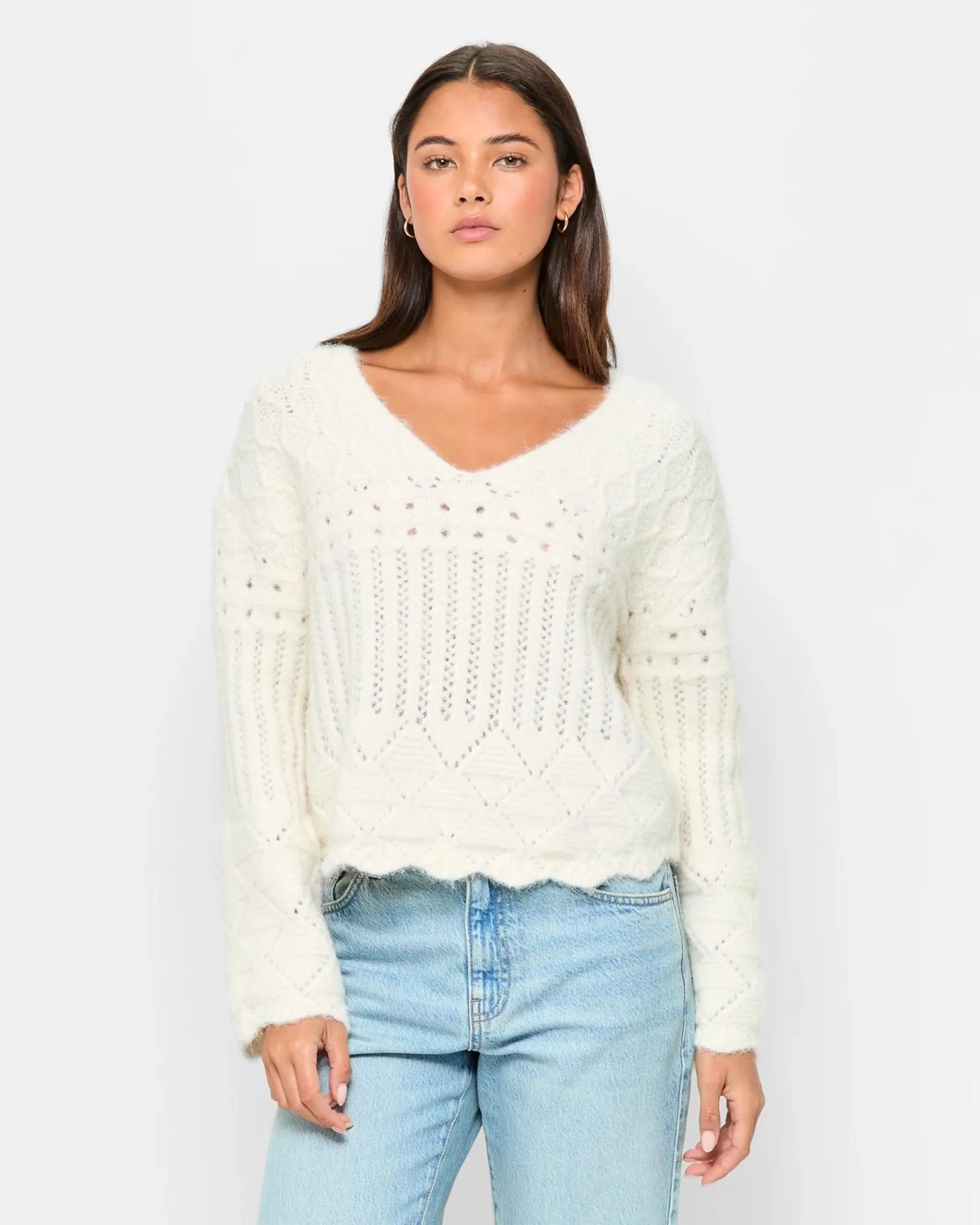 Pointelle V-Neck Jumper - Lily Loves - Jet Stream