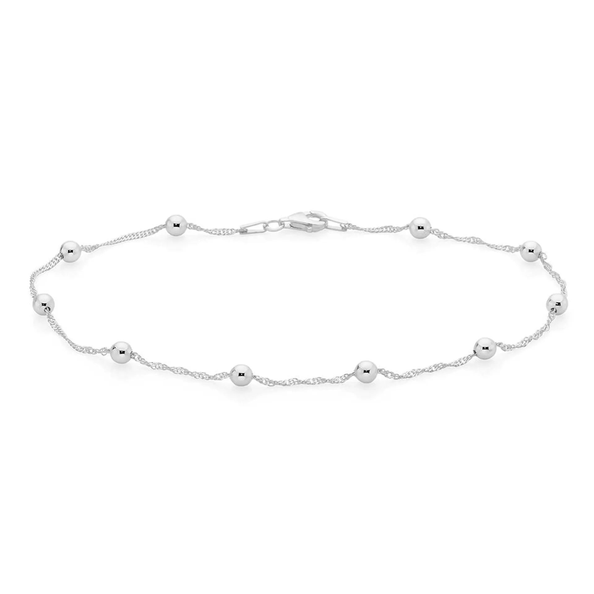 Silver 25cm Rope & Ball Anklet