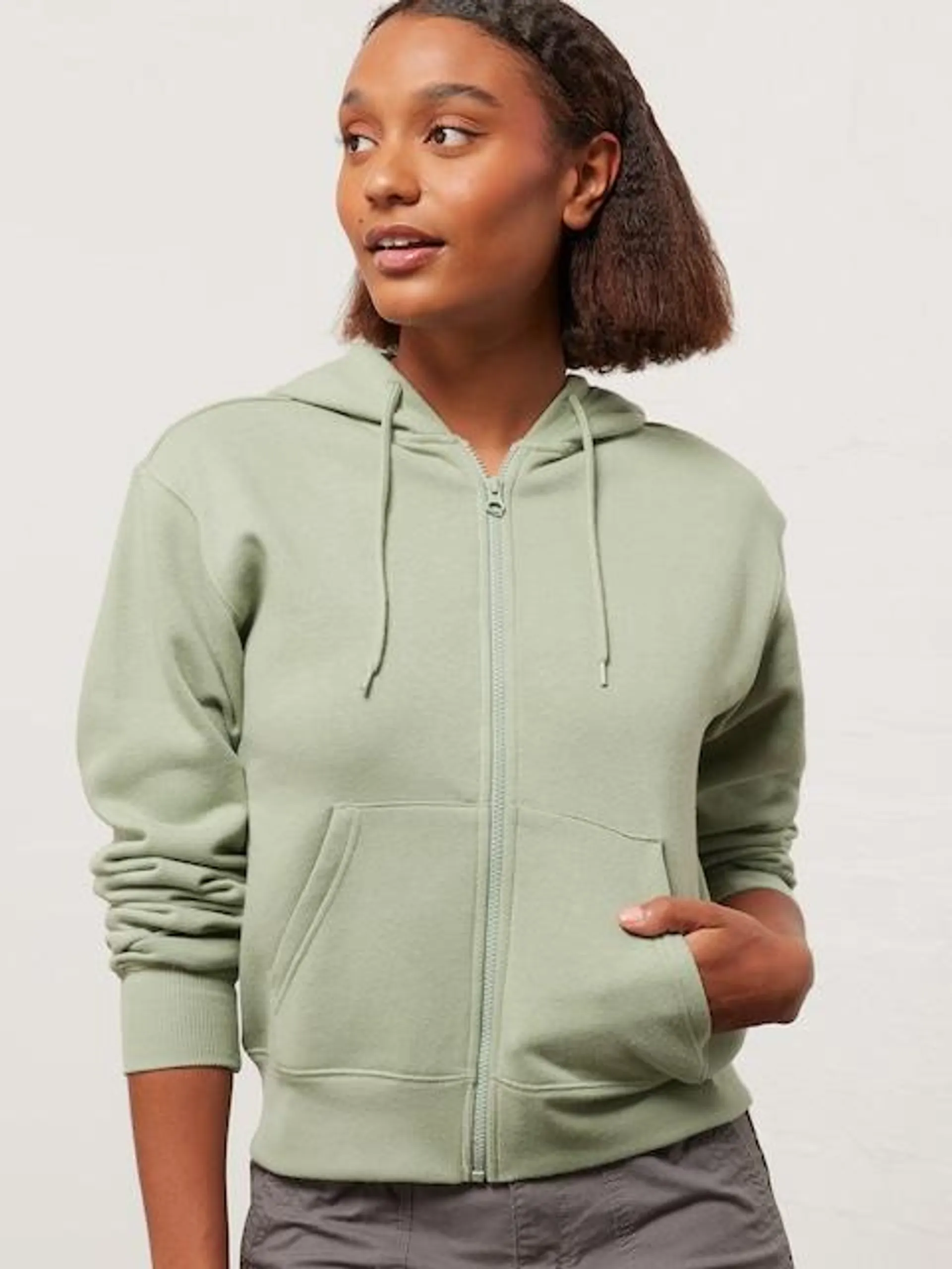 Plain Midi Zip Thru Hoodie