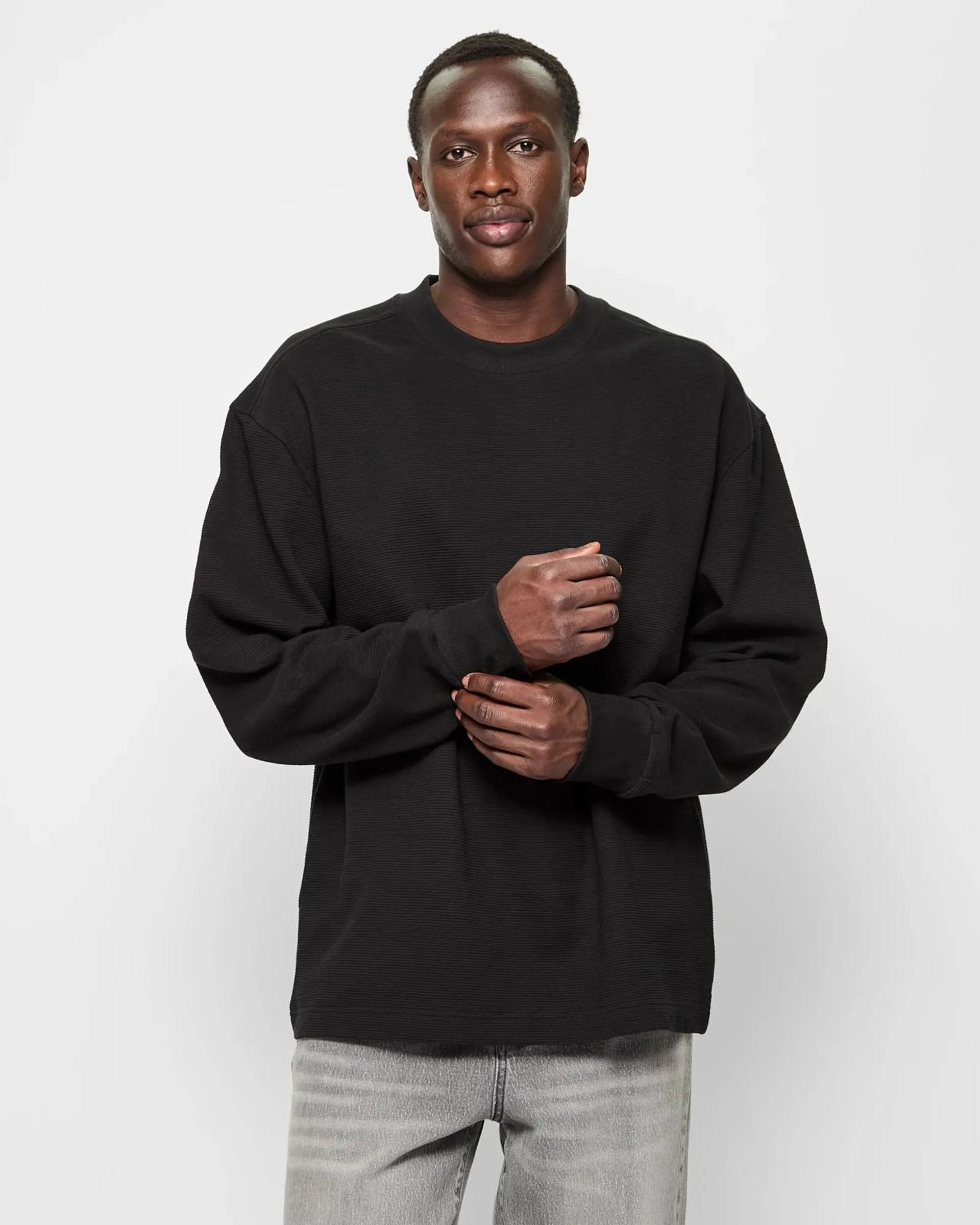 Australian Cotton Textured Long Sleeve T-Shirt - Commons - Black