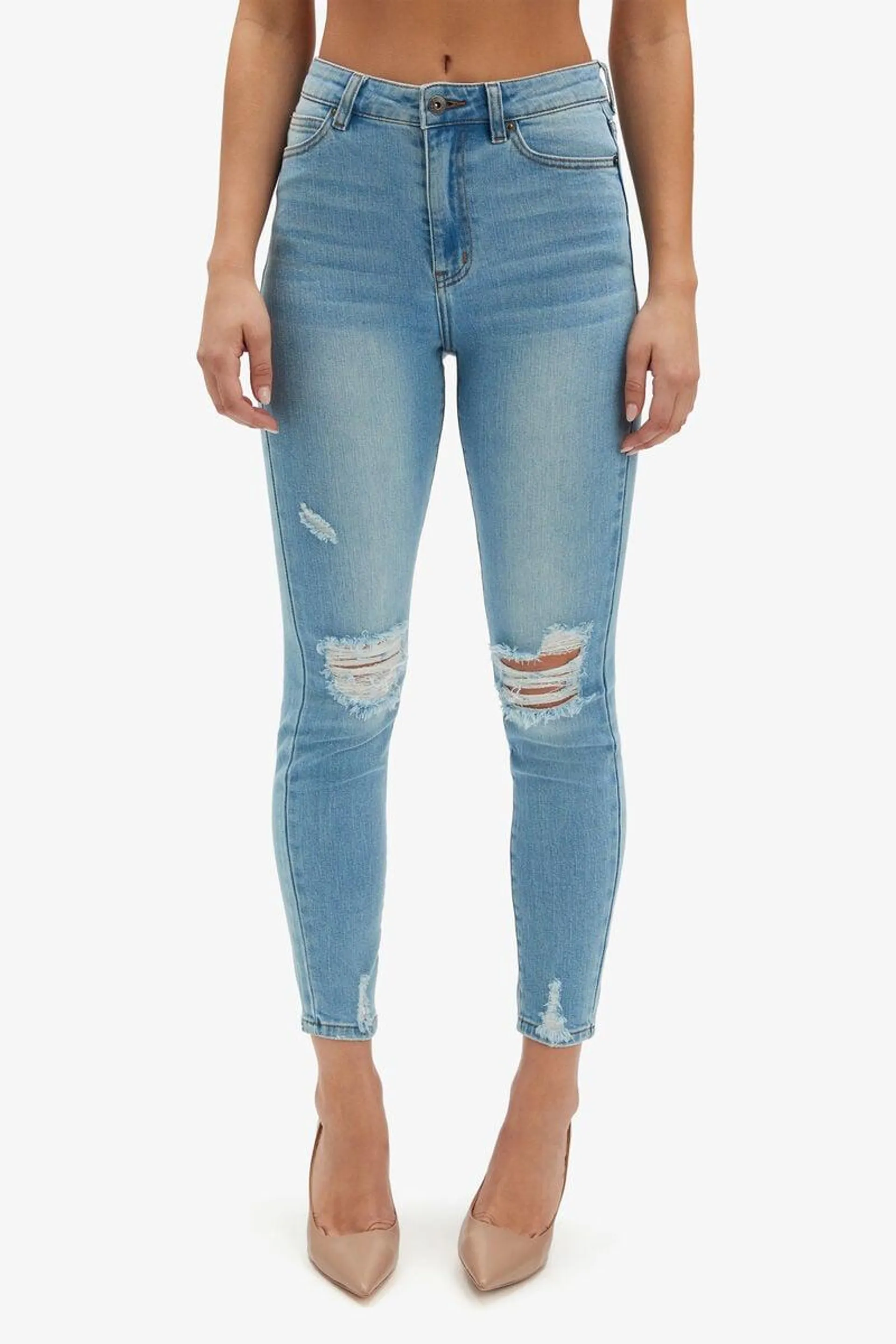 khloe hi crop jeans in mid blue