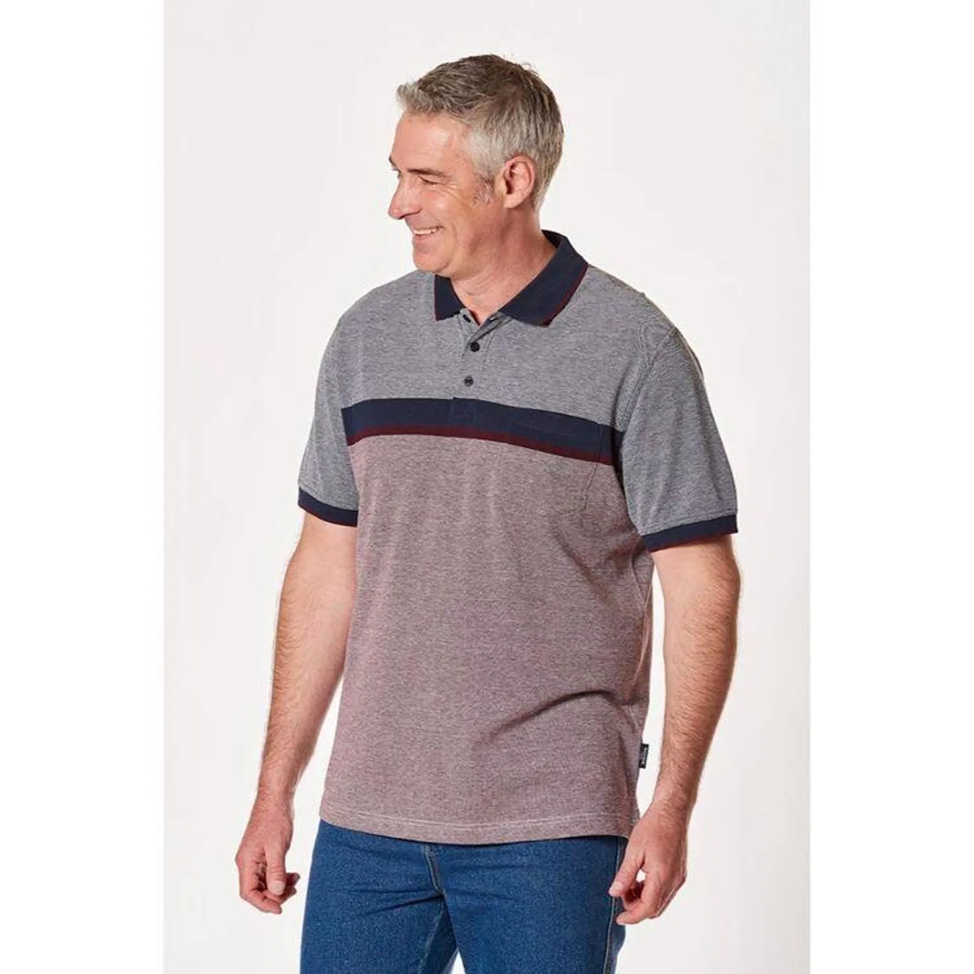 Bronson Casual Men's Stanthorpe Birdseye Cotton Stripe Polo Berry