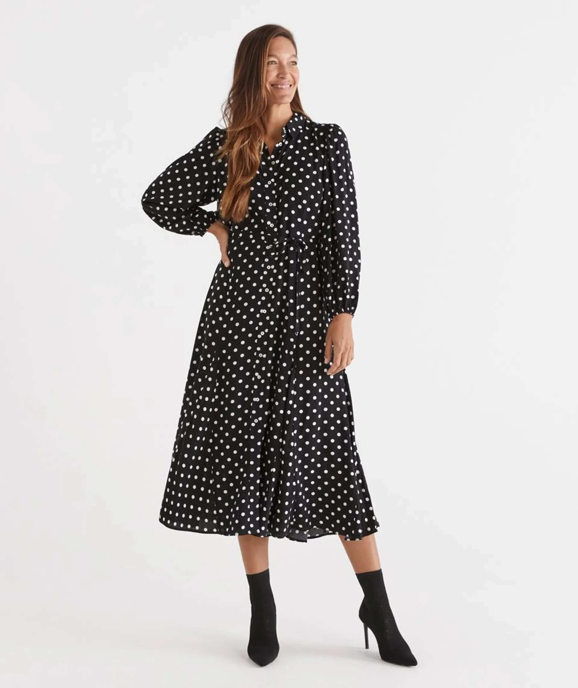 POLKADOT PRINT MIDI DRESS