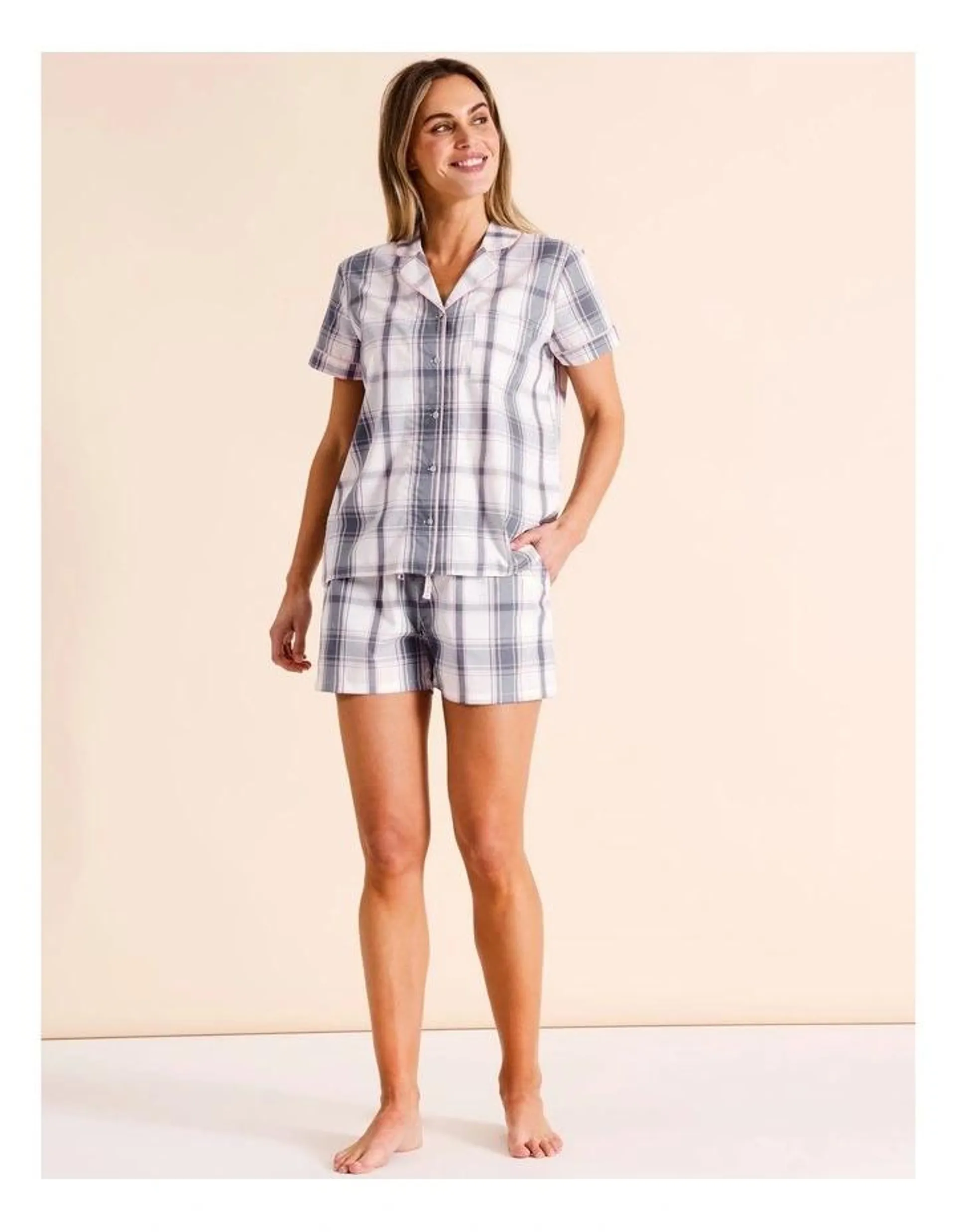 Core Cotton Short Sleeve Short PJ Set in Grey Check