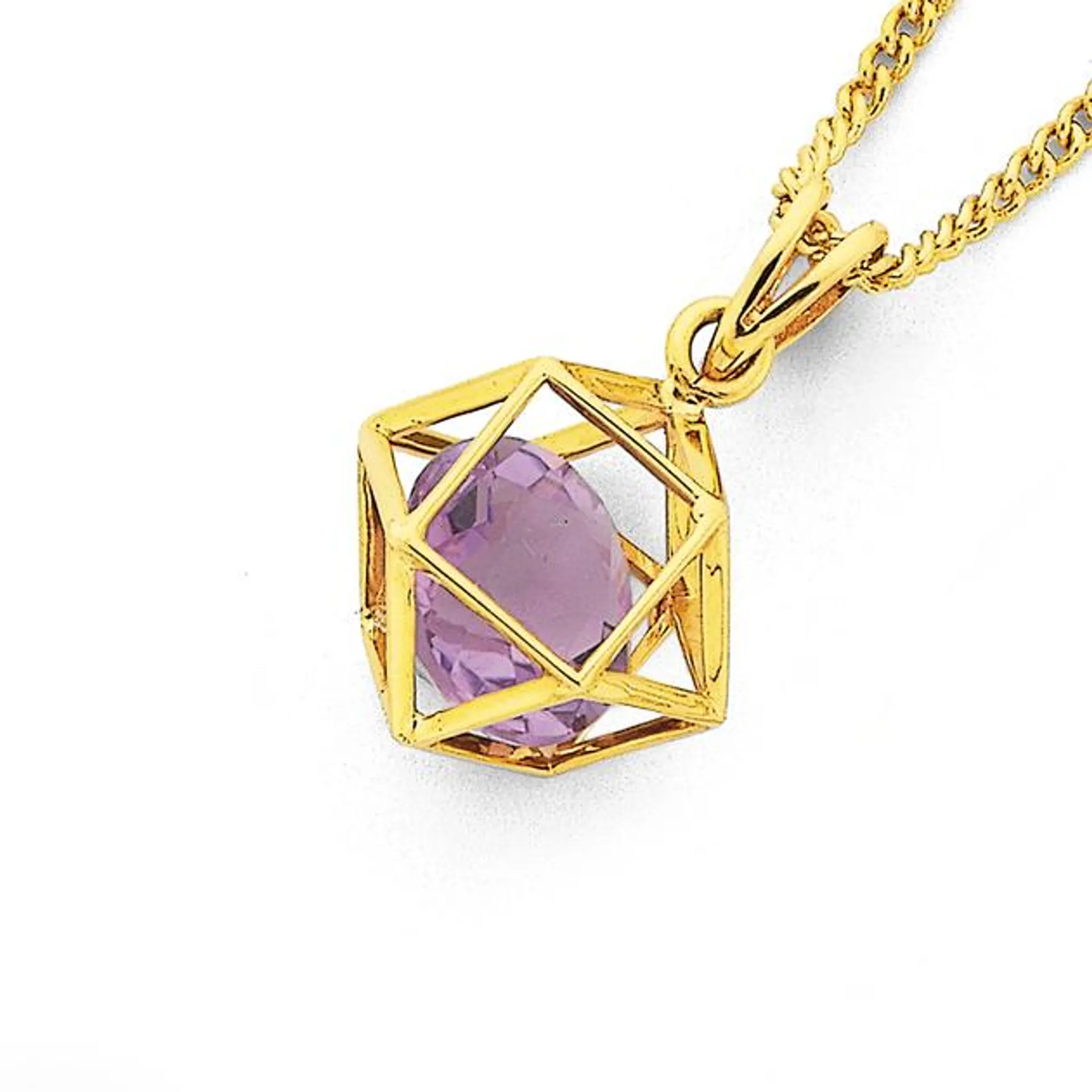 9ct Gold, Amethyst Prism Pendant