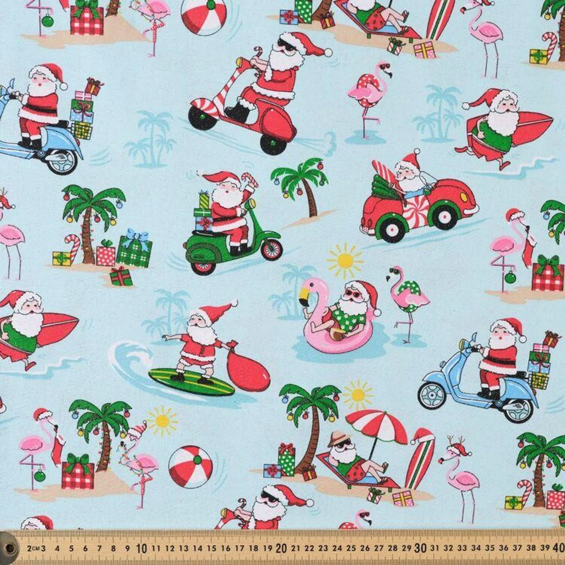 Christmas on the Beach 112 cm Cotton Glitter Fabric Aqua 112 cm