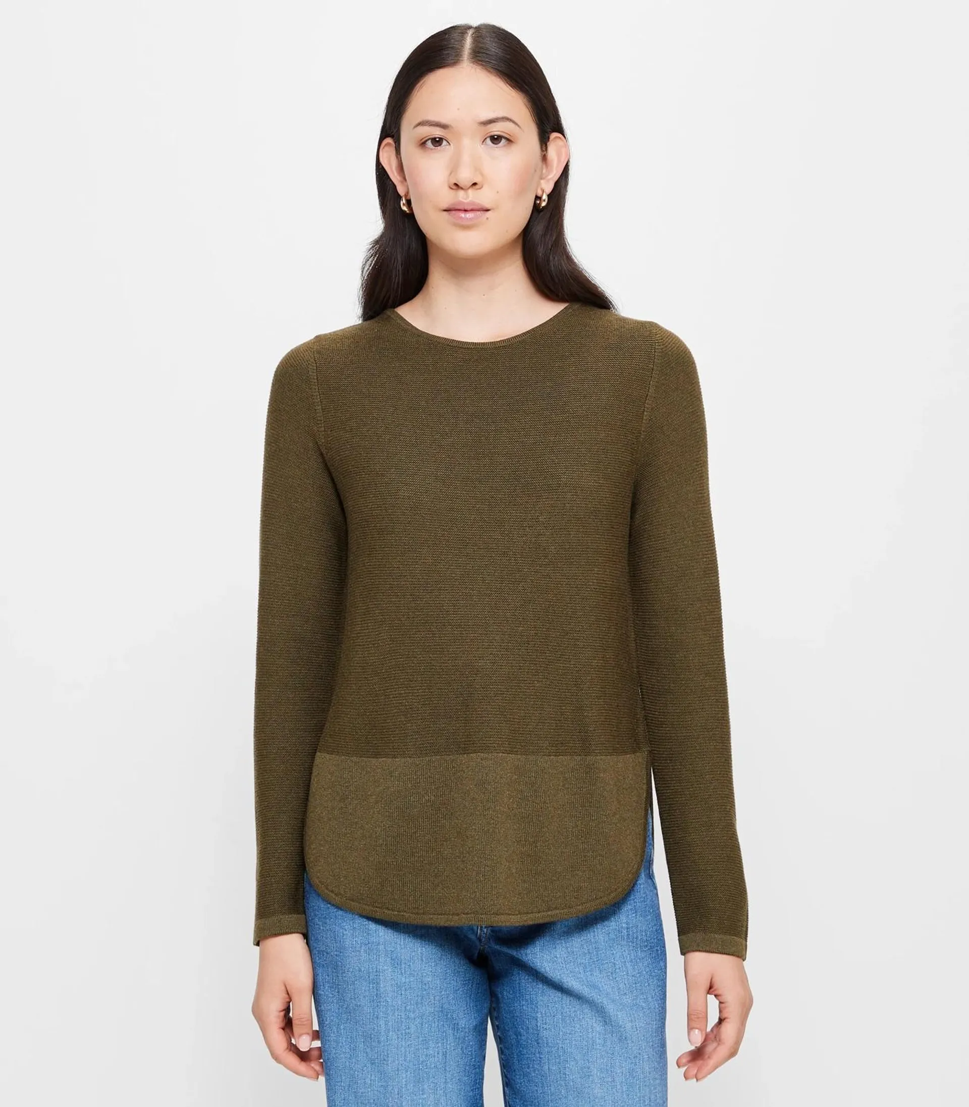 Stitch Curve Hem Jumper - Khaki