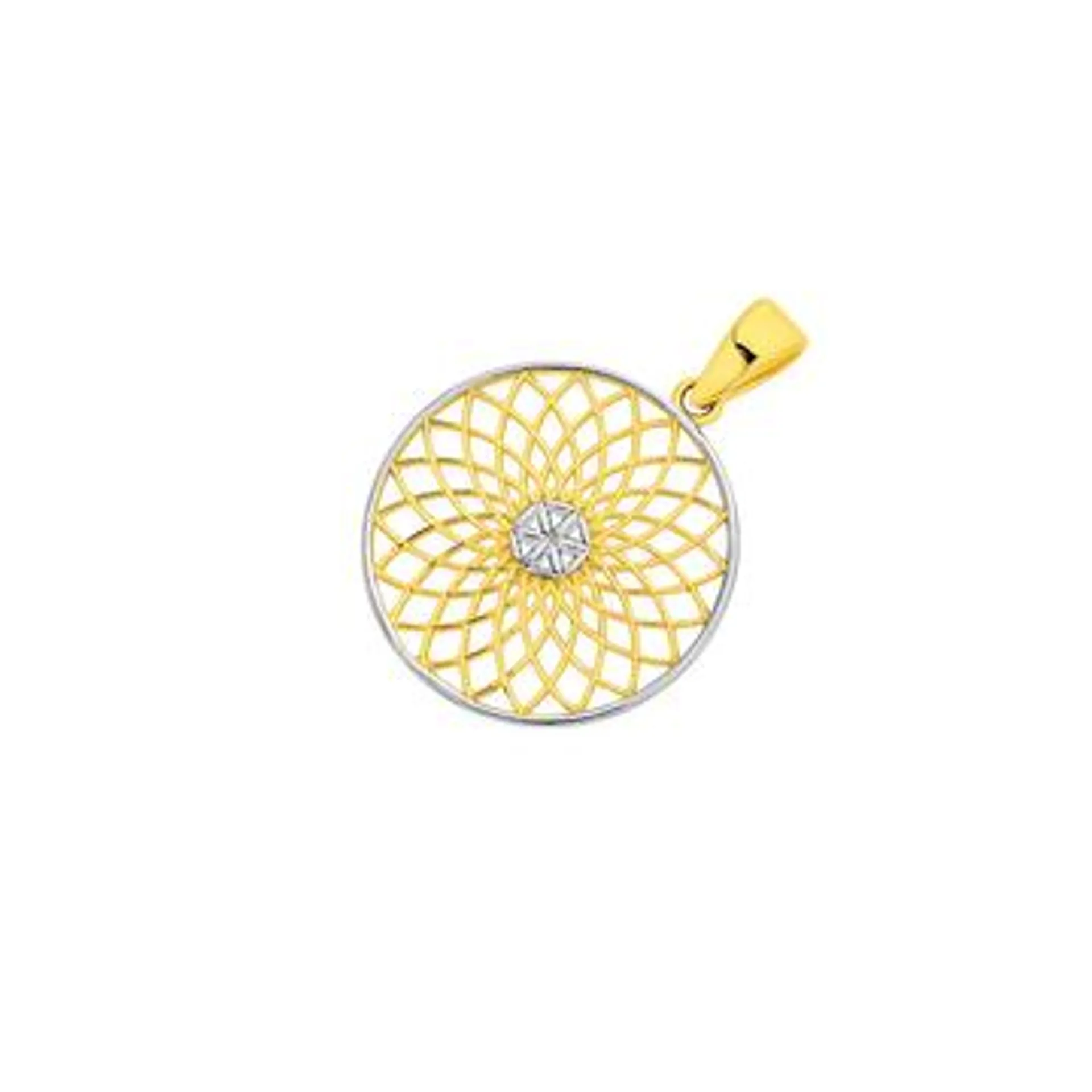 9ct Two Tone Gold 15mm Mandala Round Pendant