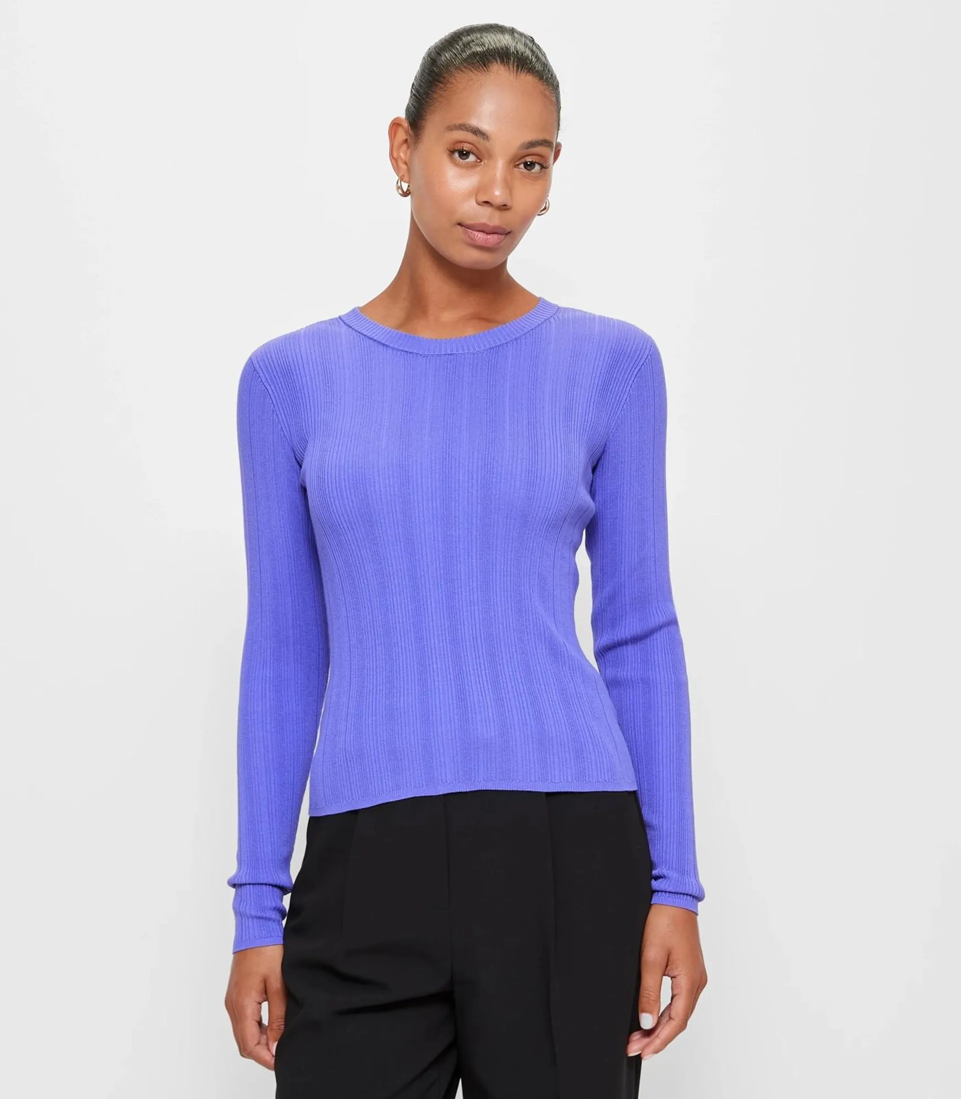 Long Sleeve Variegated Rib Knit T-Shirt - Preview - Violet