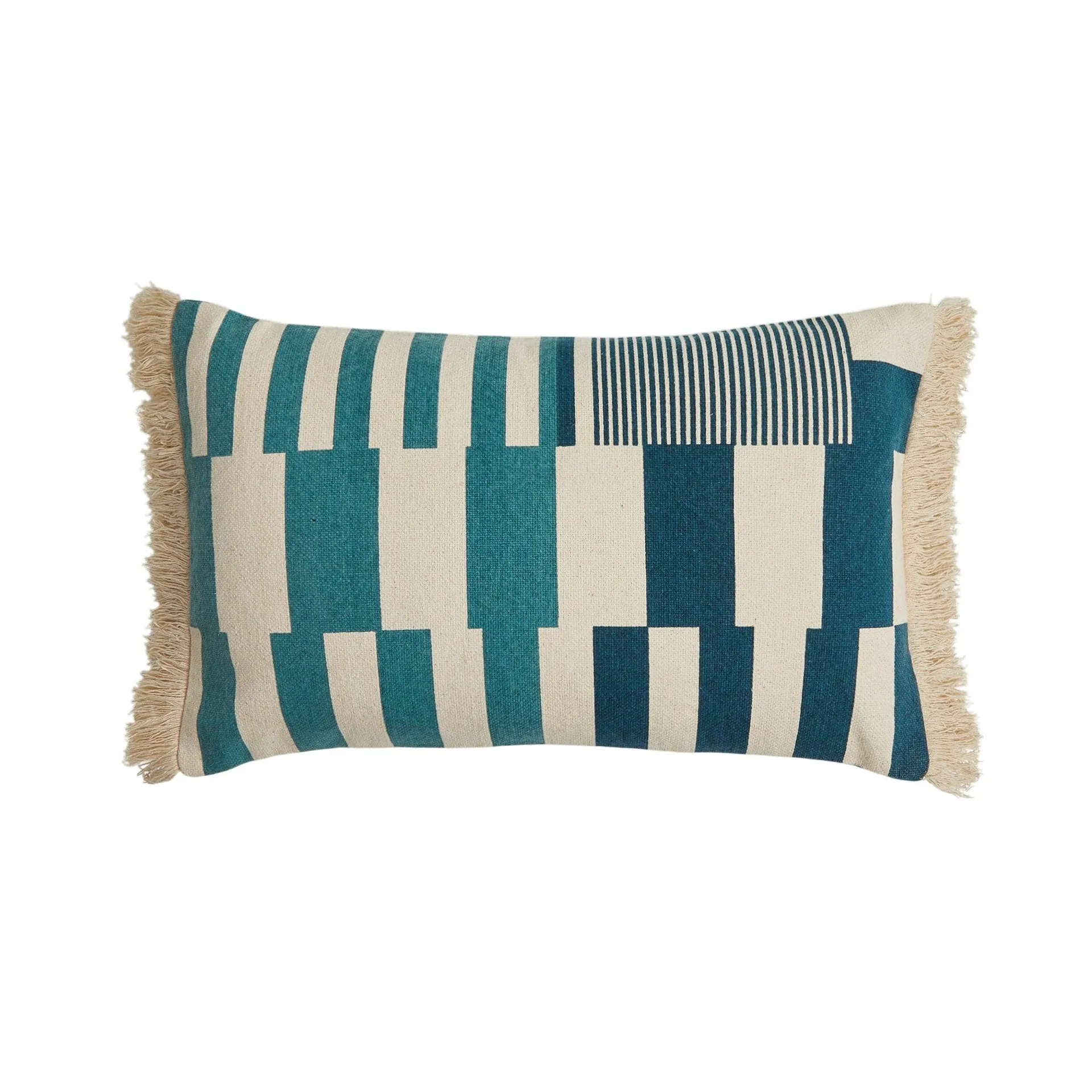 Keys Colourblock Fringed Cushion 35x55cm