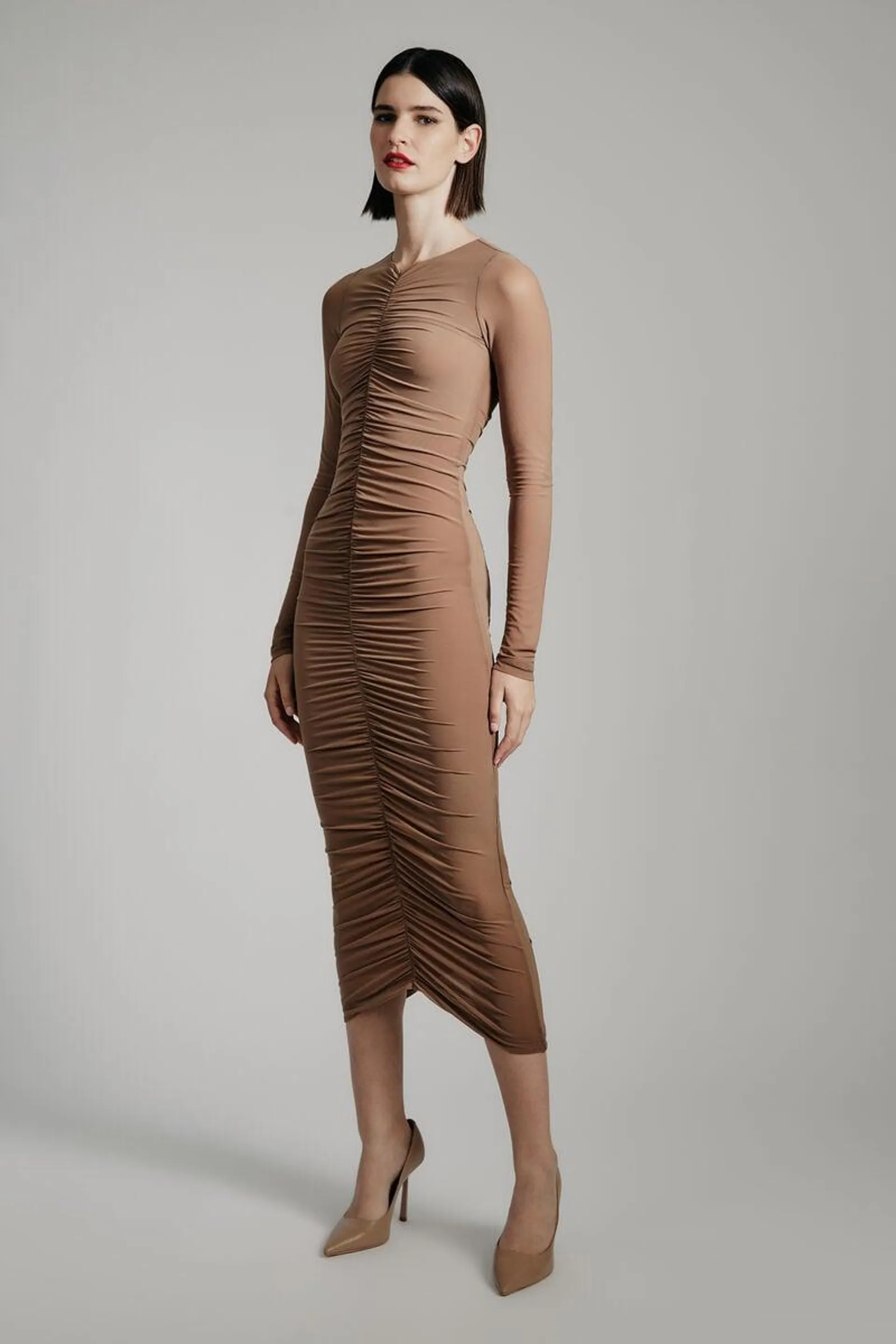 jaya mesh maxi dress in tan