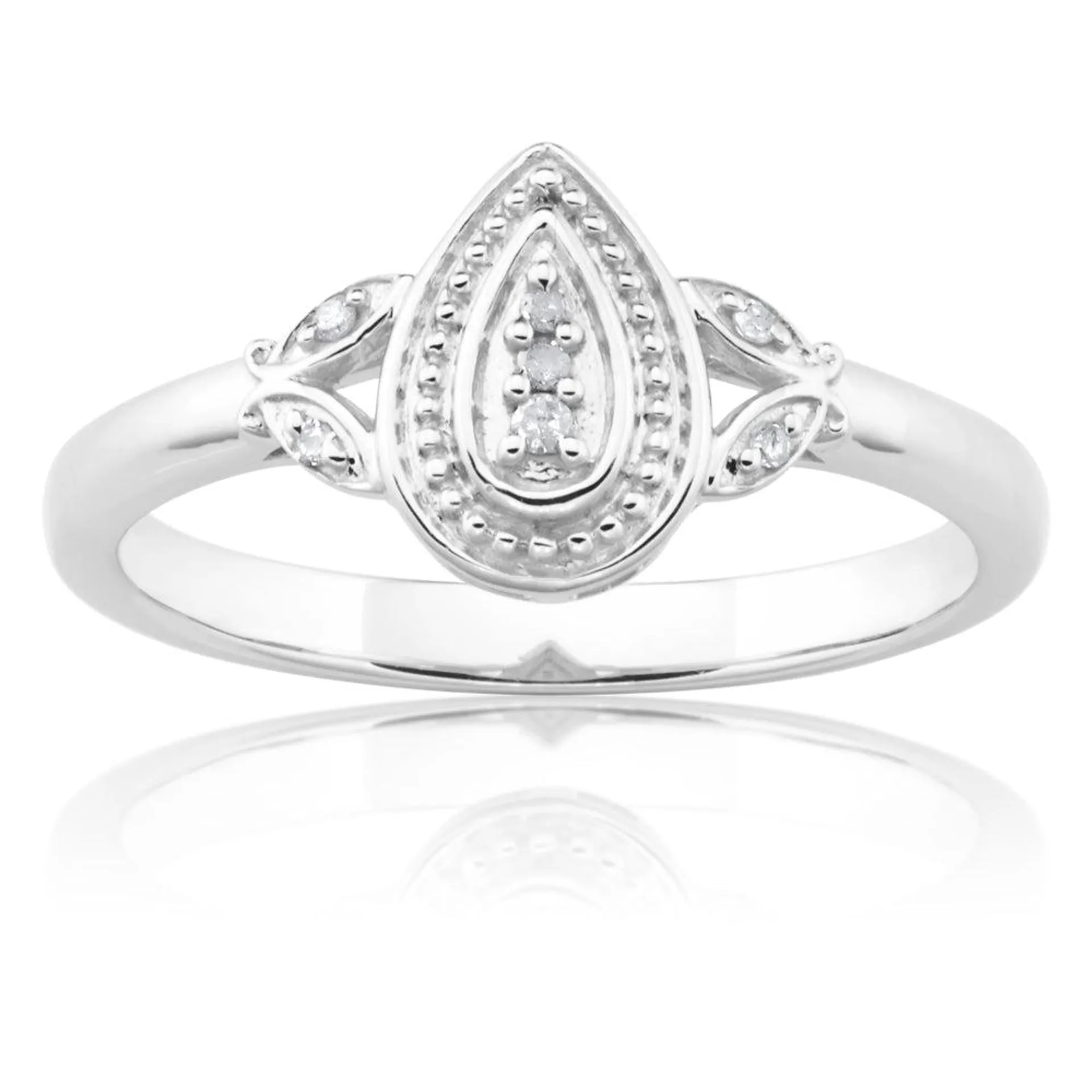 Sterling Silver Marquise Shaped Diamond Ring