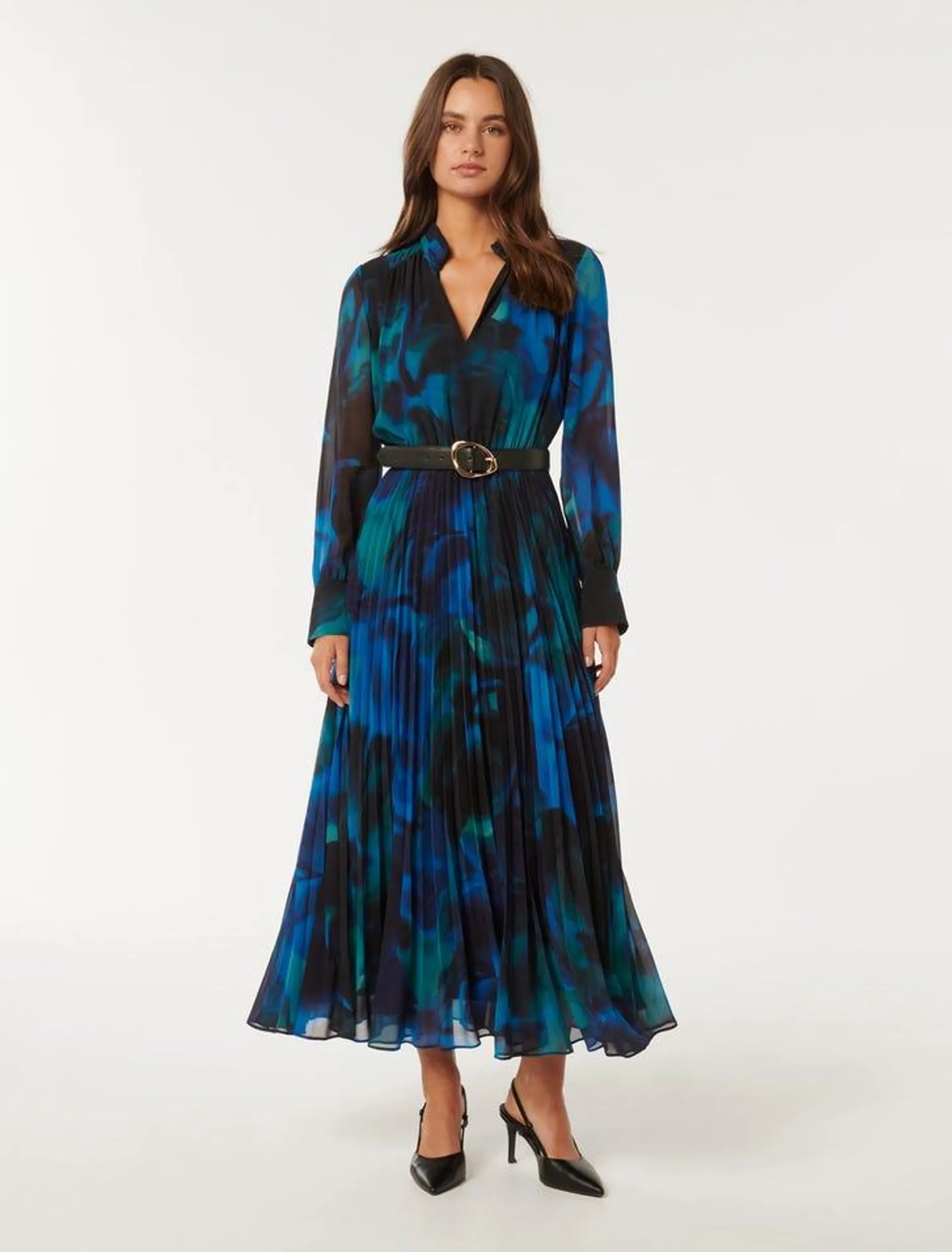 Skyla Pleated Long-Sleeve Dress