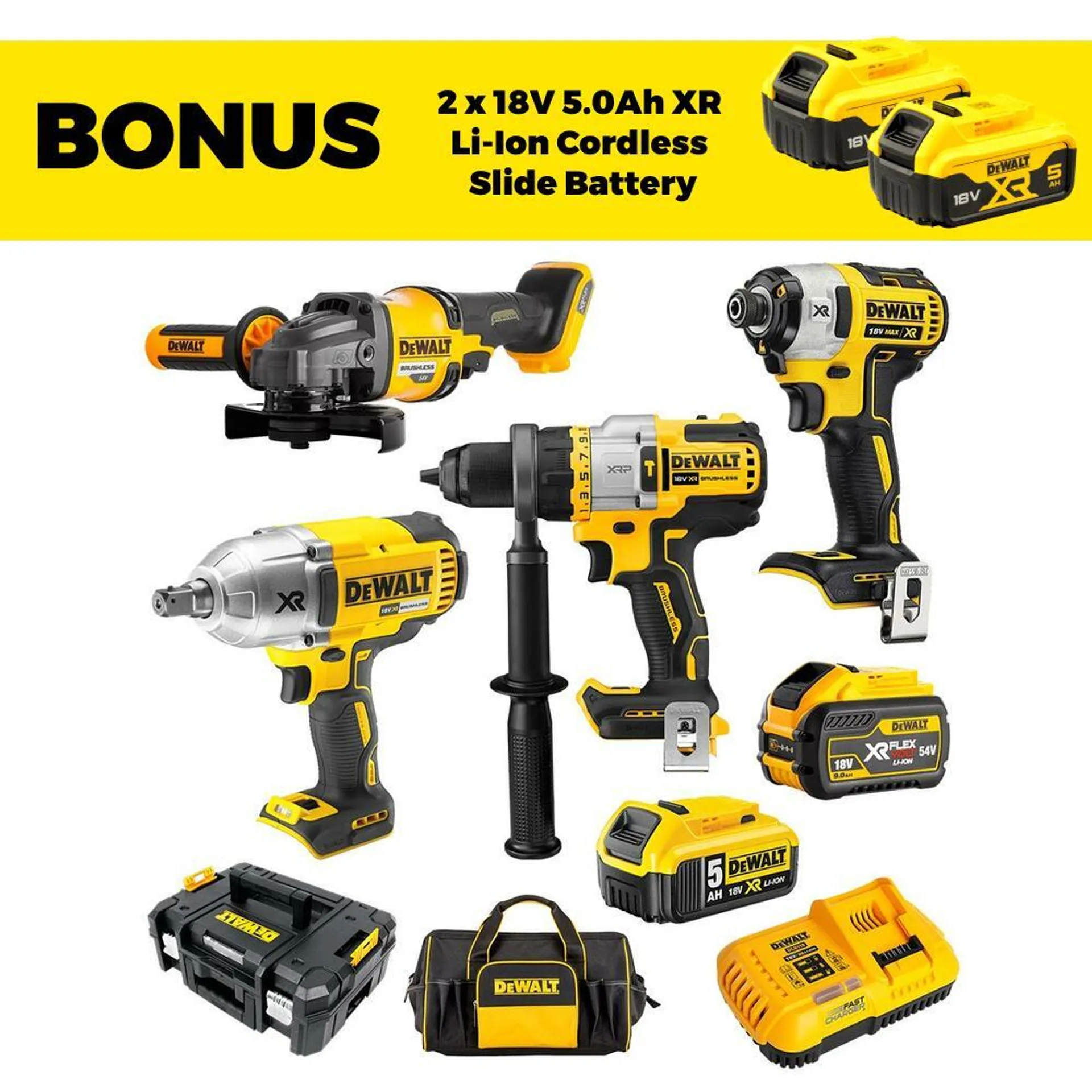 DeWalt DCZ441P1X1T-XE 18V-54V 9.0Ah/5.0Ah FlexVolt XR Li-Ion Cordless Brushless 4pce Combo Kit