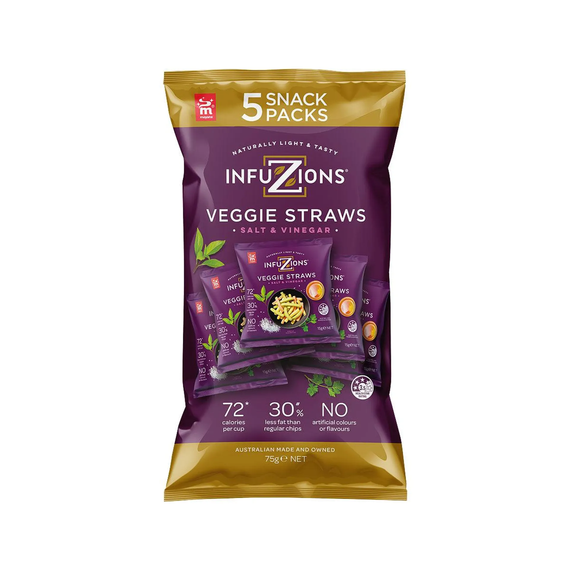 Infuzions Veggie Straws Salt & Vinegar 75g 5pk
