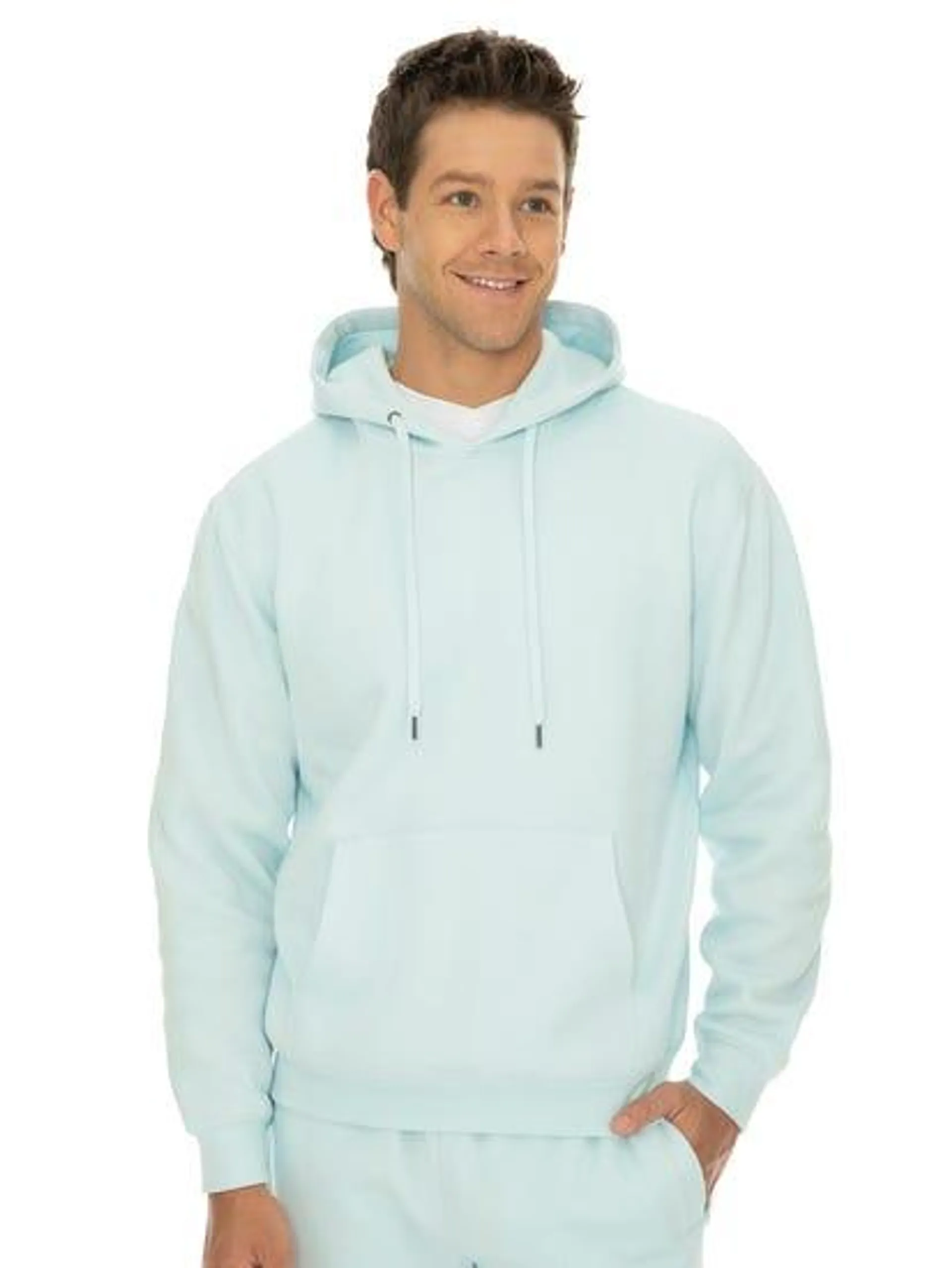 Mens Fleece Popover Hoodie Aqua