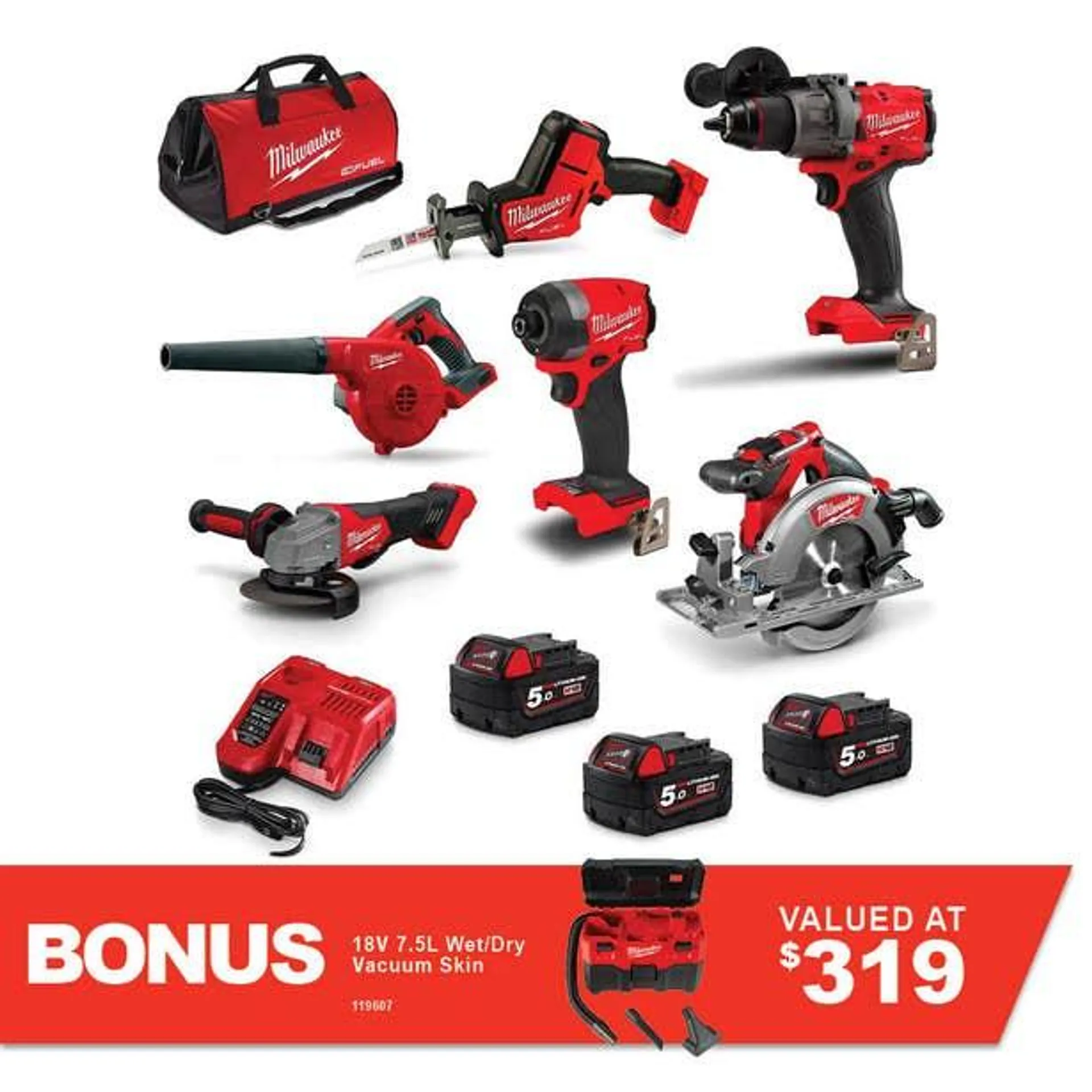 MILWAUKEE 18V FUEL™ 6 Piece 3 x 5.0Ah Combo Kit Power Pack M18FPP6A3503B