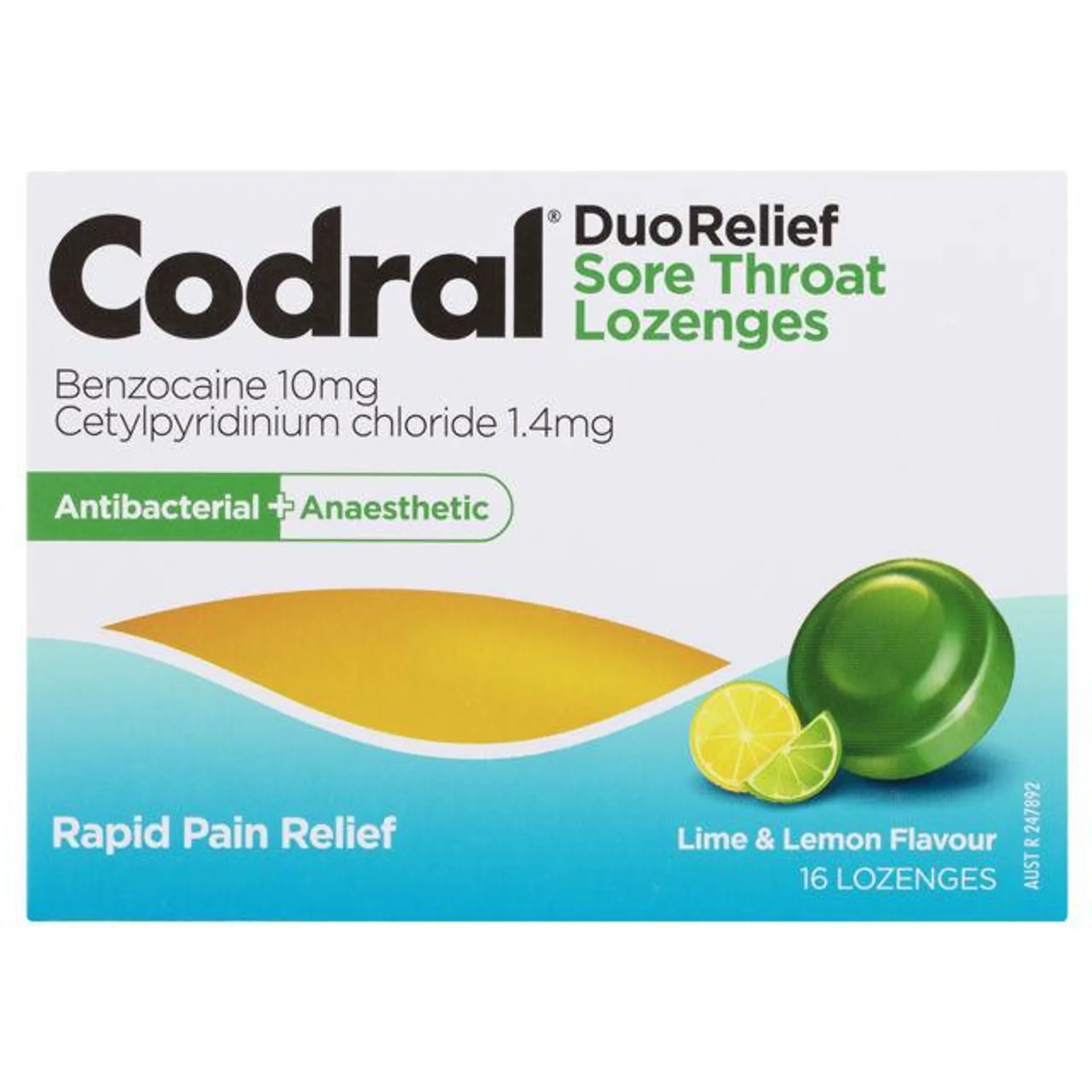 Codral Duo Relief Sore Throat Lime and Lemon 16 pack