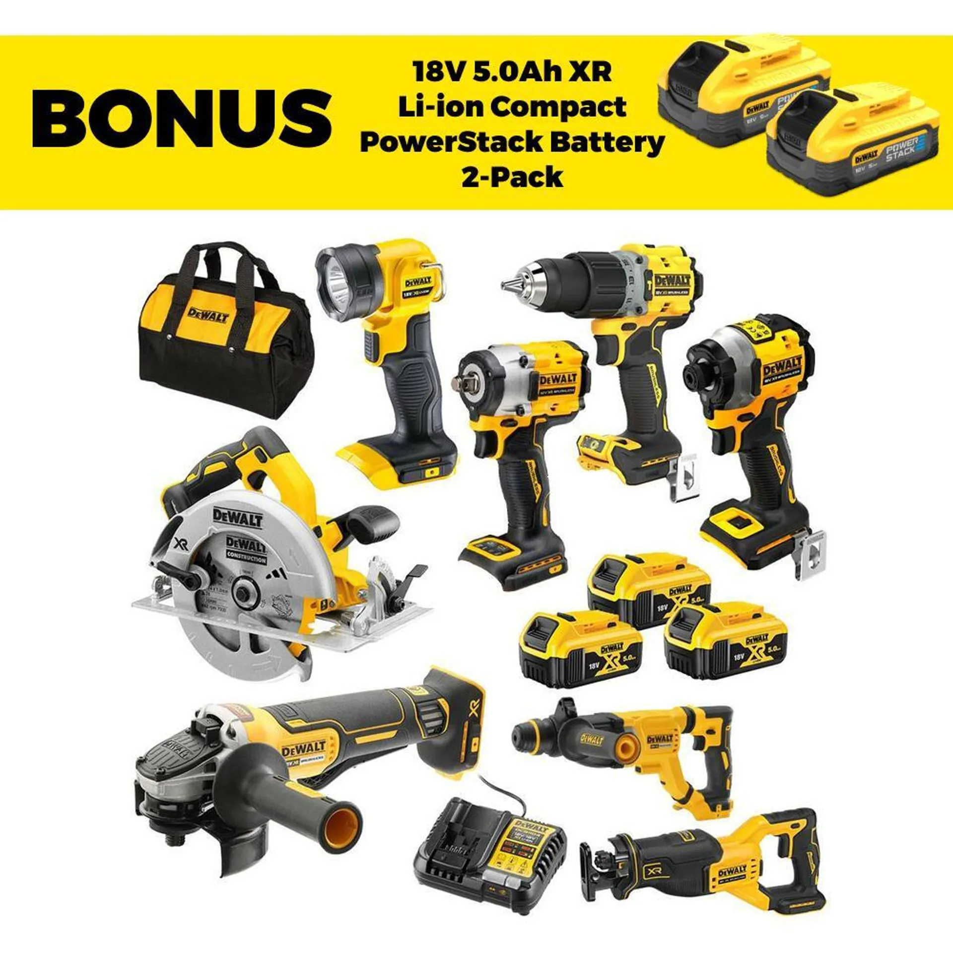 DeWalt DCZ878P3-XE 18V XR 5.0Ah Li-ion Cordless 8pce Combo Kit