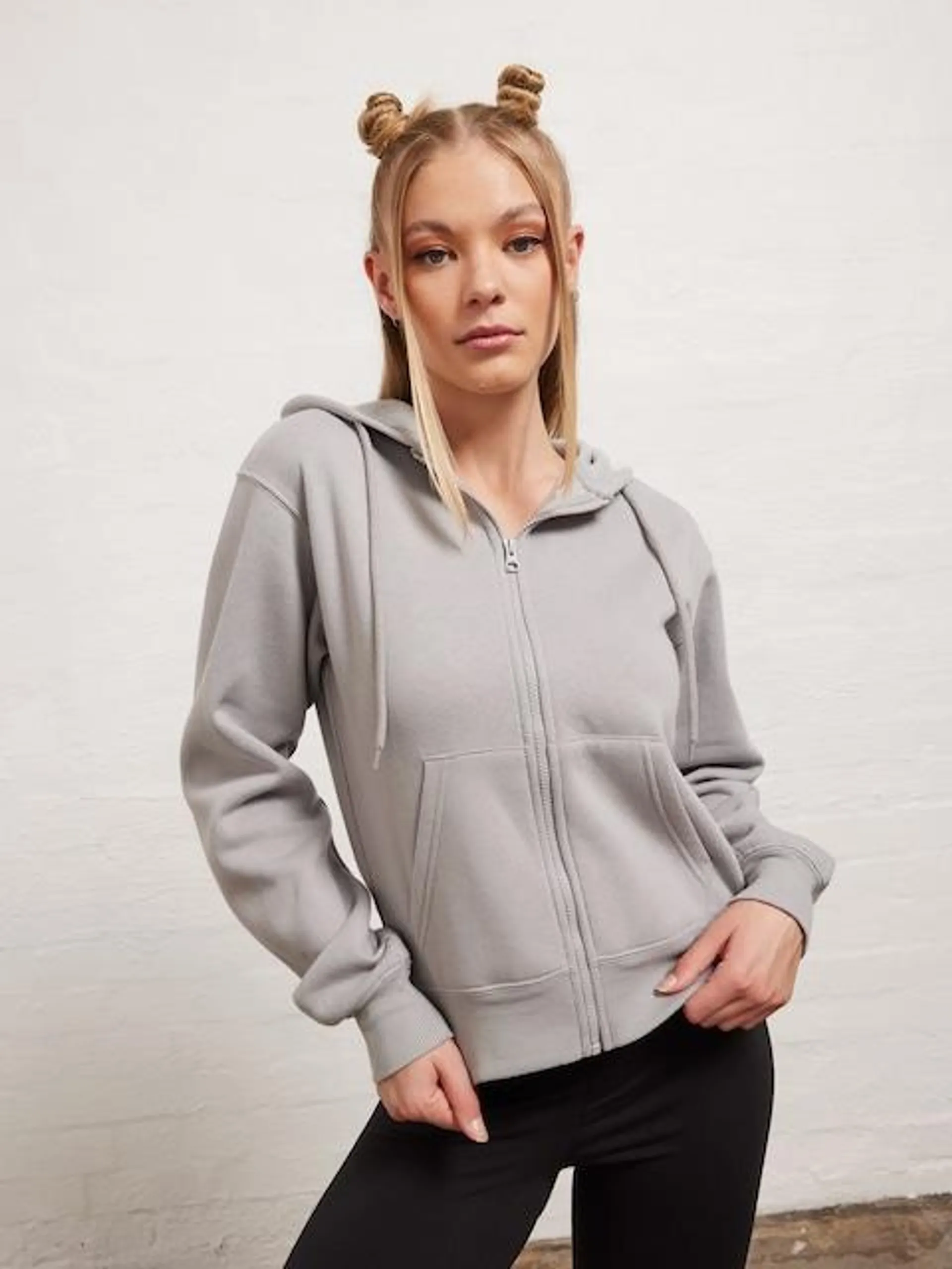 Plain Midi Zip Thru Hoodie