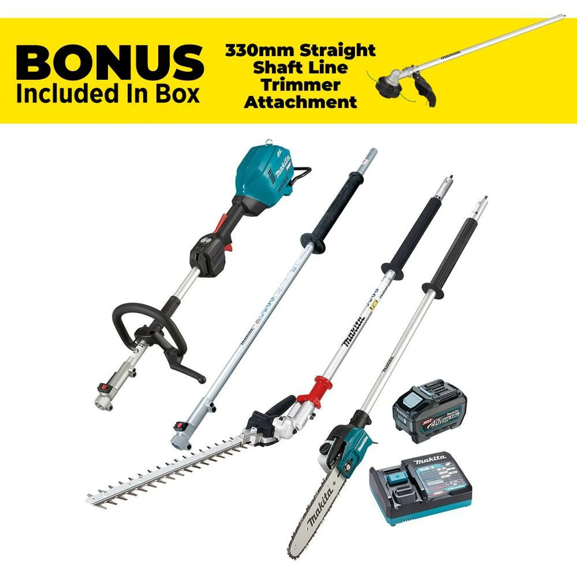 Makita UX01GT103-B 40V 5.0Ah Li-ion XGT Max Cordless Brushless Multi-Function Powerhead Combo Kit with Attachments