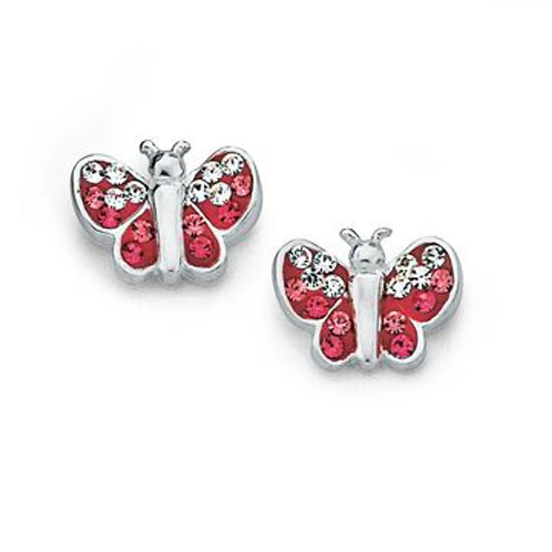 Silver Pink Crystal Butterfly Studs