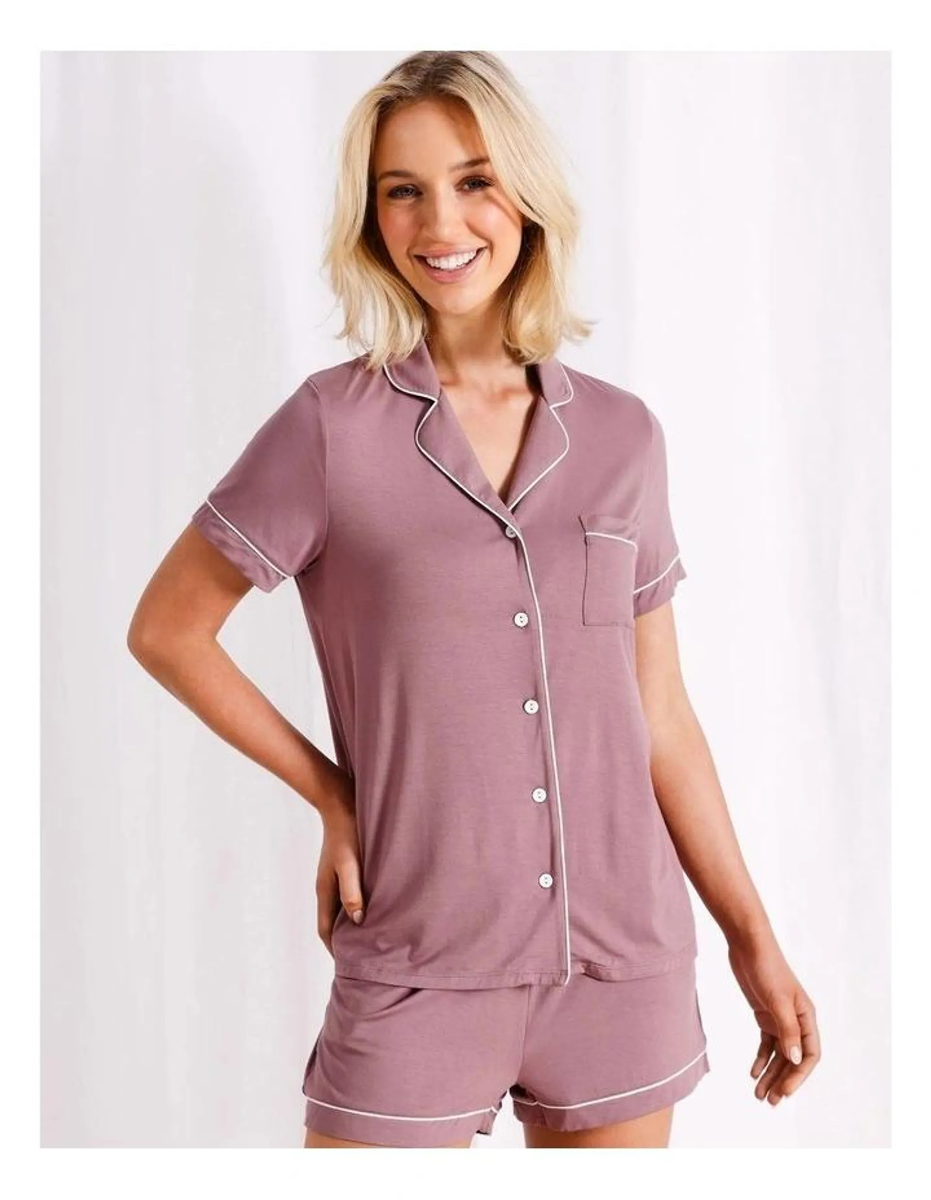 Pure Comfort Bamboo Short Sleeve Pyjama set in Brown