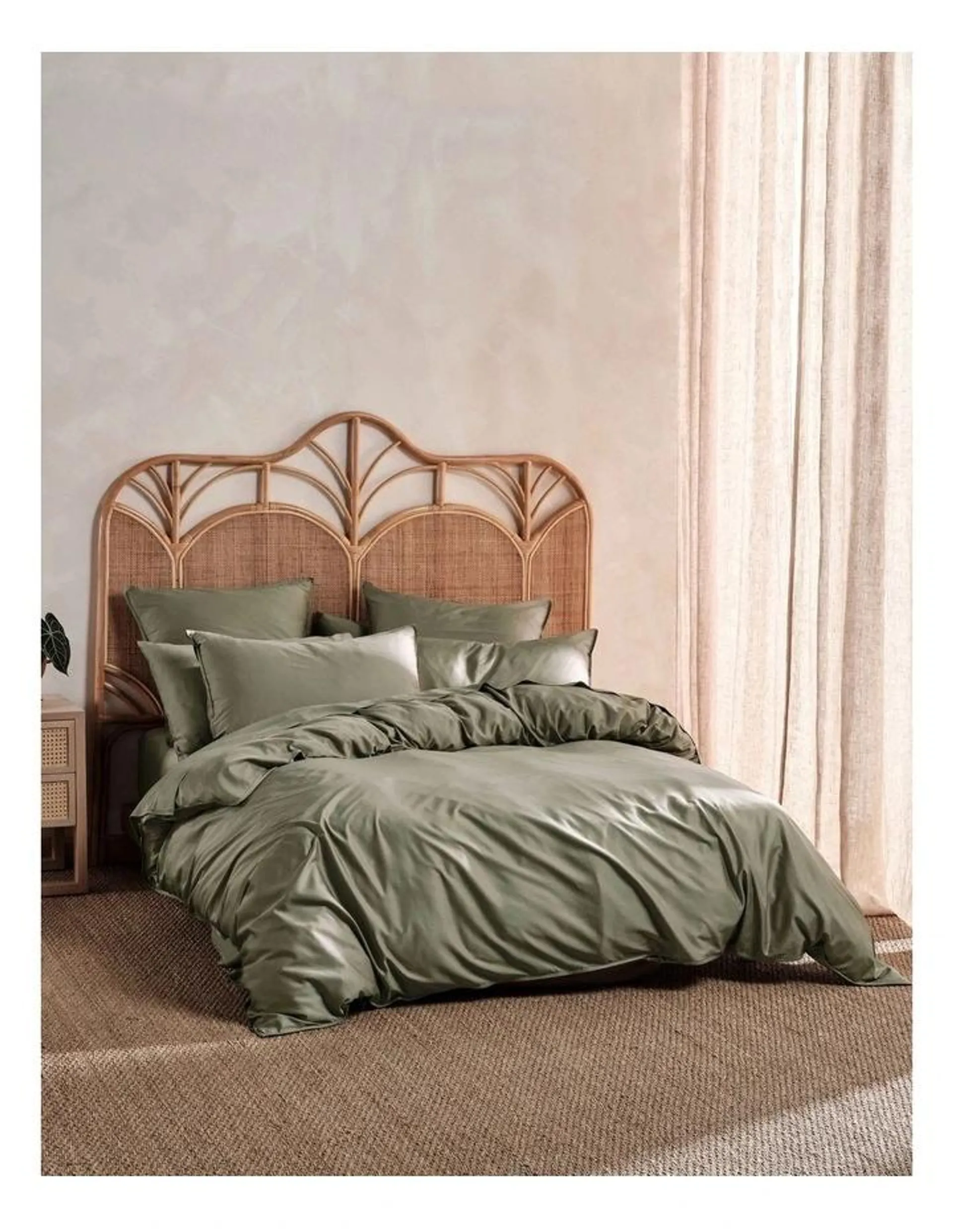 Linen House Nara 400TC Bamboo Cotton Quilt Cover Set in Moss