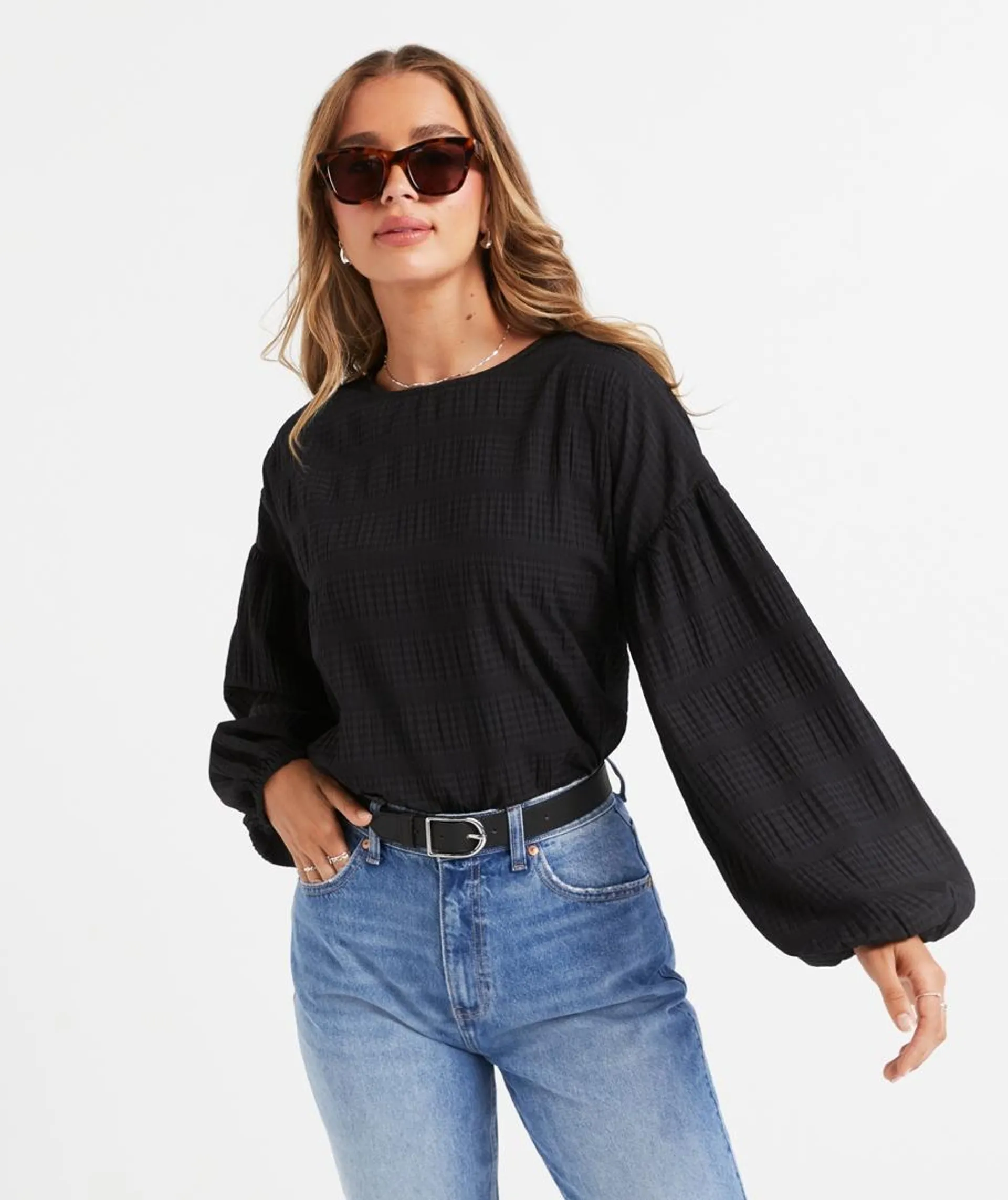 JADE TEXTURED PUFF SLEEVE BLOUSE