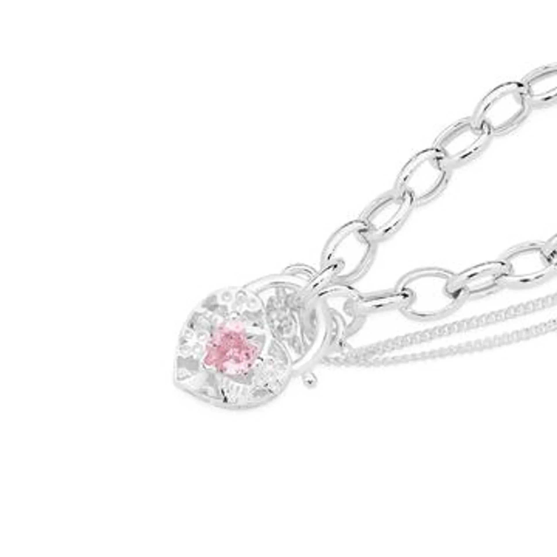 Sterling Silver Cubic Zirconia Belcher Padlock Bracelet