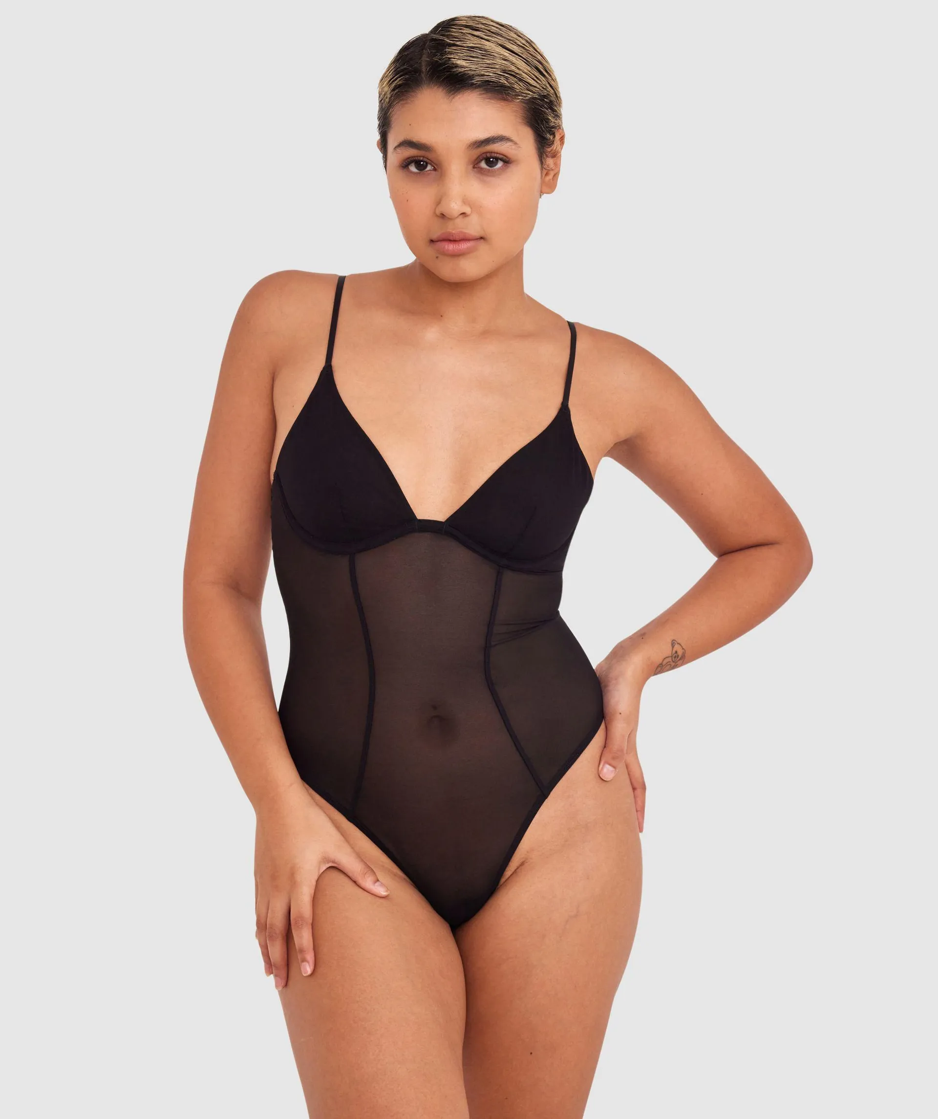 Made for Mesh Underwire Bodysuit - Black