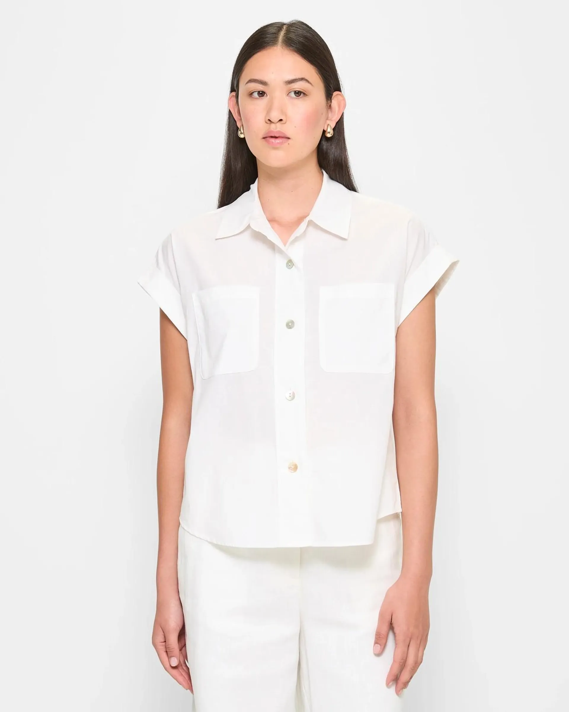 Linen Blend Crop Shirt - Preview